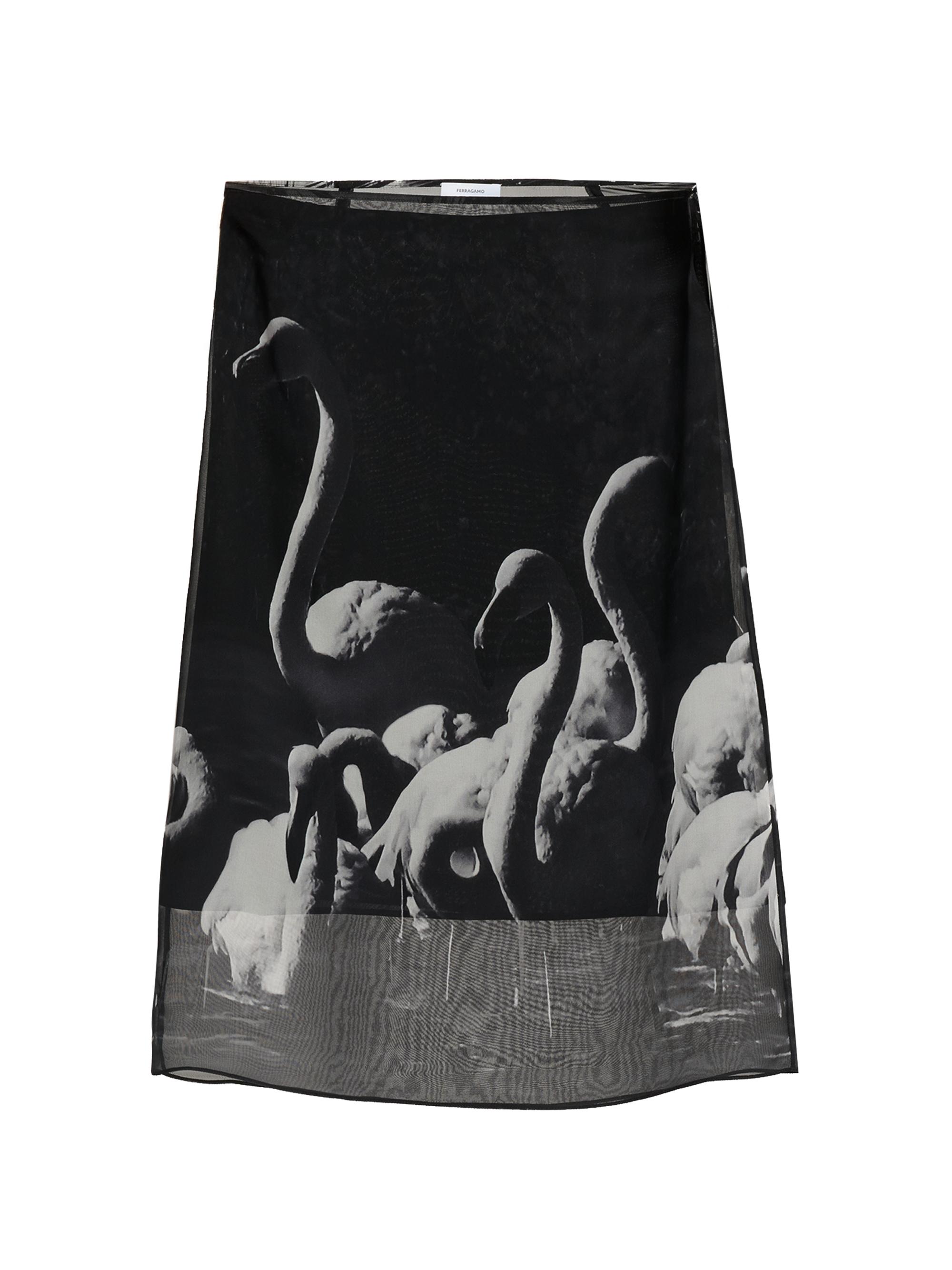 FERRAGAMO Women's Flamingo Silk Knee-Length Skirt - Light Grey Nero