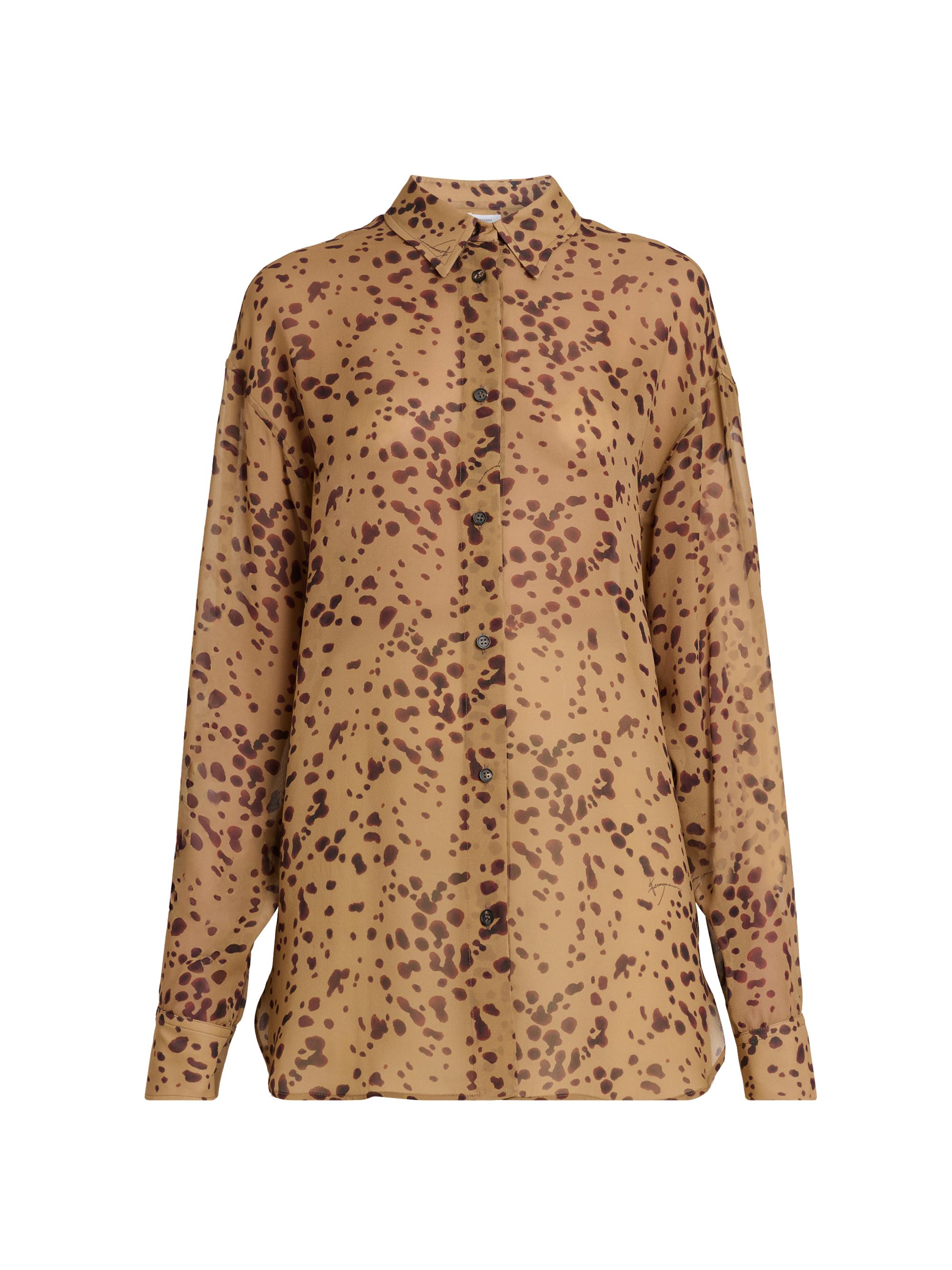 FERRAGAMO Women's Scattered Dye Silk Shirt - Camel Plum Beige