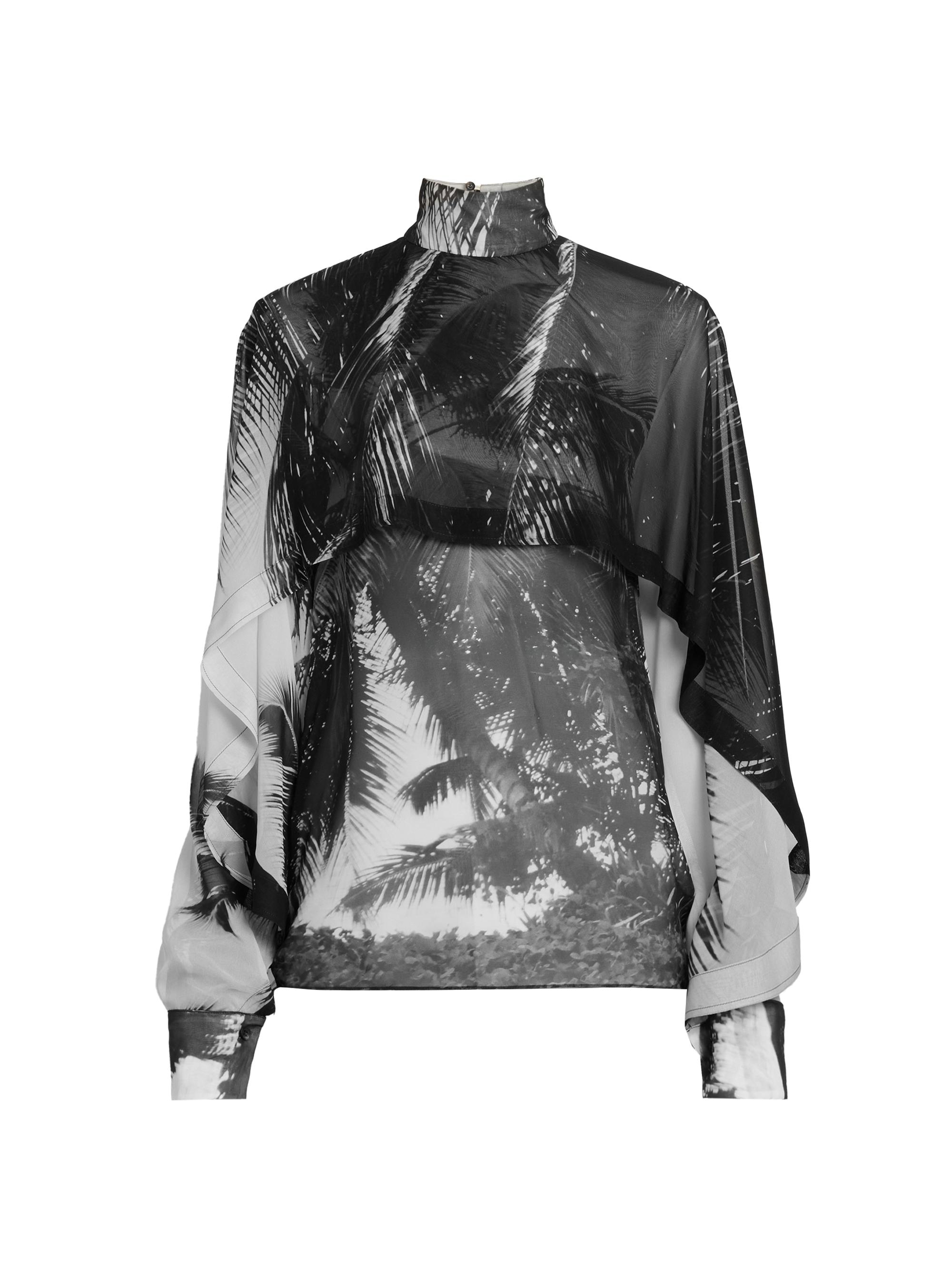 FERRAGAMO Women's Palm Silk Capelette Blouse - Light Grey Nero