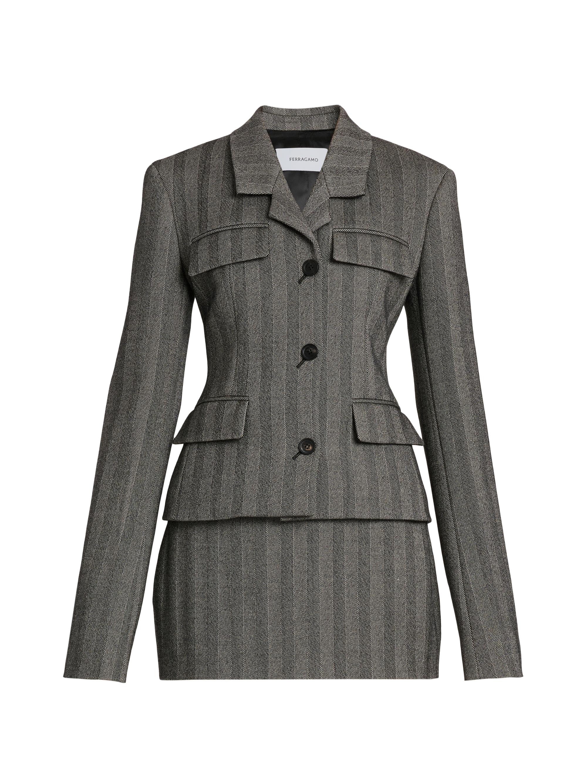 FERRAGAMO Women's Striped Wool Single-Breasted Blazer - Nero White Sand Nero