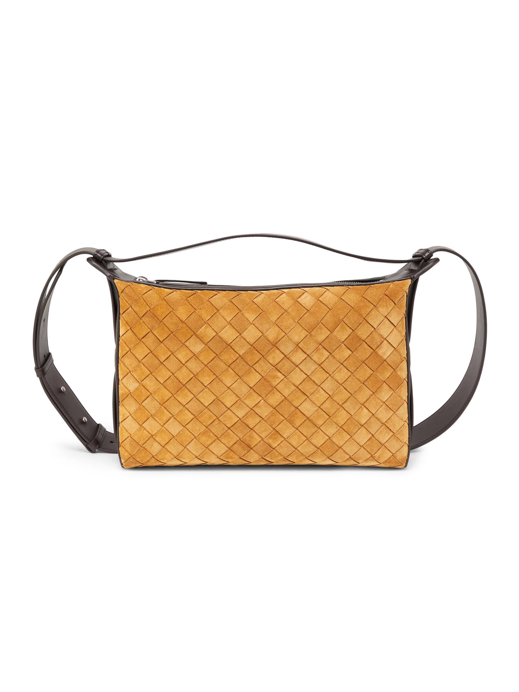 Bottega Veneta Men's Classic Intrecciato Suede Top Handle Bag - Amber Fondant Silver