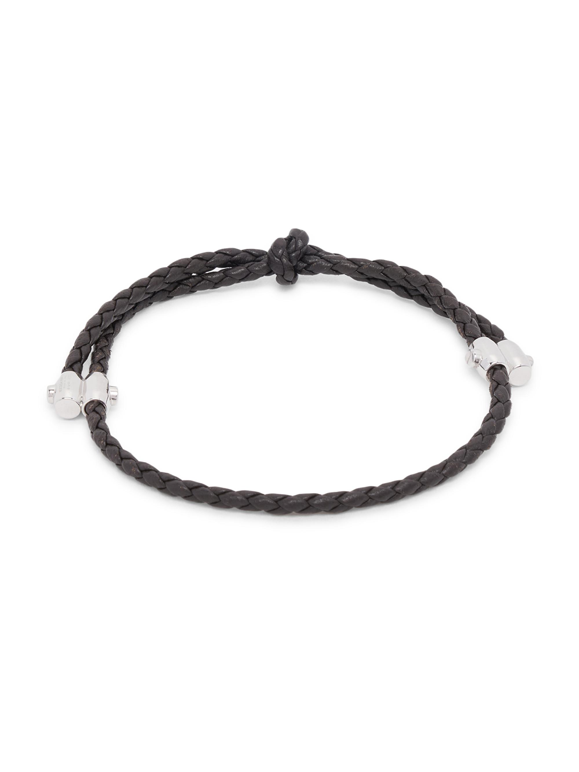 Bottega Veneta Men's Sterling Silver & Braided Leather Bracelet - Fondant