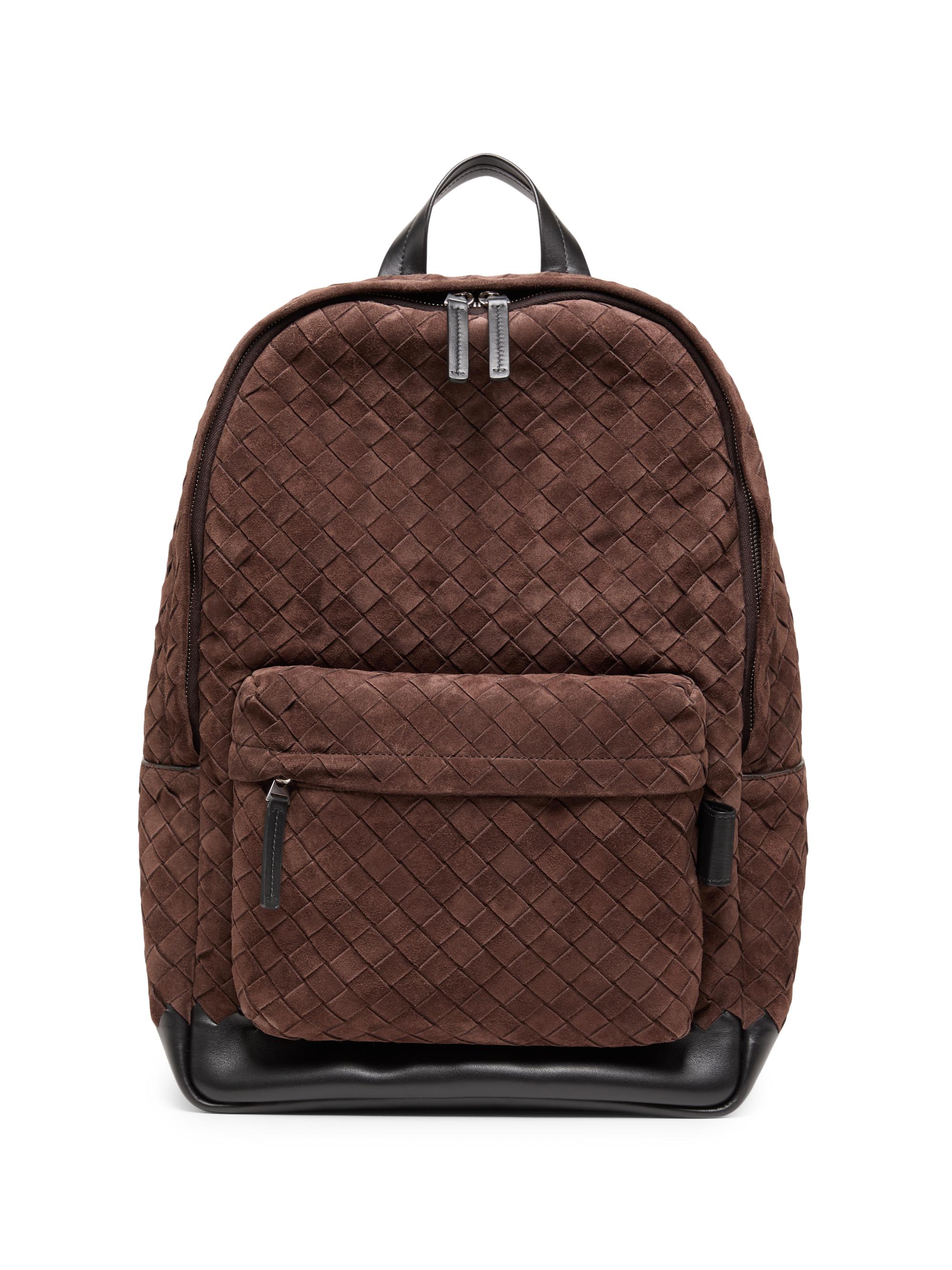 Bottega Veneta Men's Intrecciato Suede Backpack - Fondant Black Silver