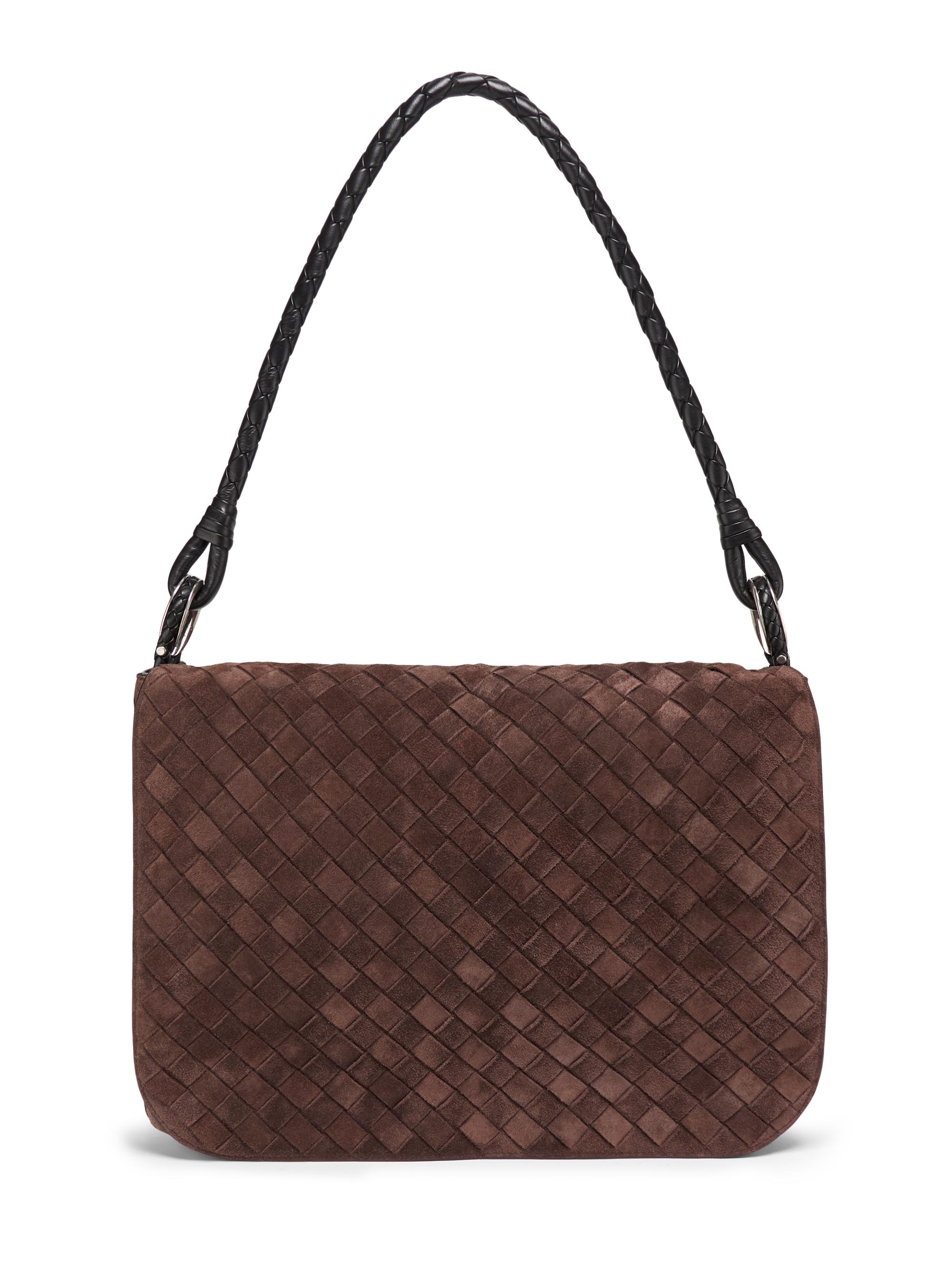 Bottega Veneta Men's Swin Intrecciato Suede Shoulder Bag - Fondant Black Vintage