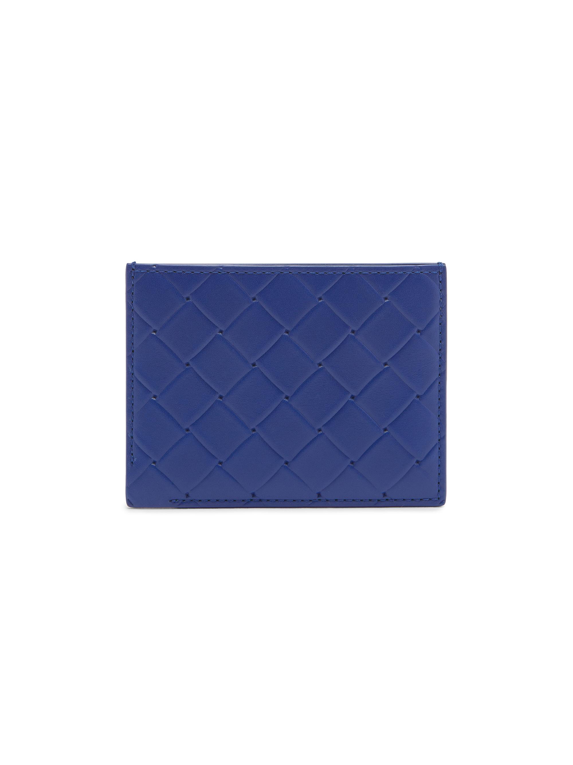 Bottega Veneta Men's Intrecciato Stamp Leather Card Case - Blue Royal Silver