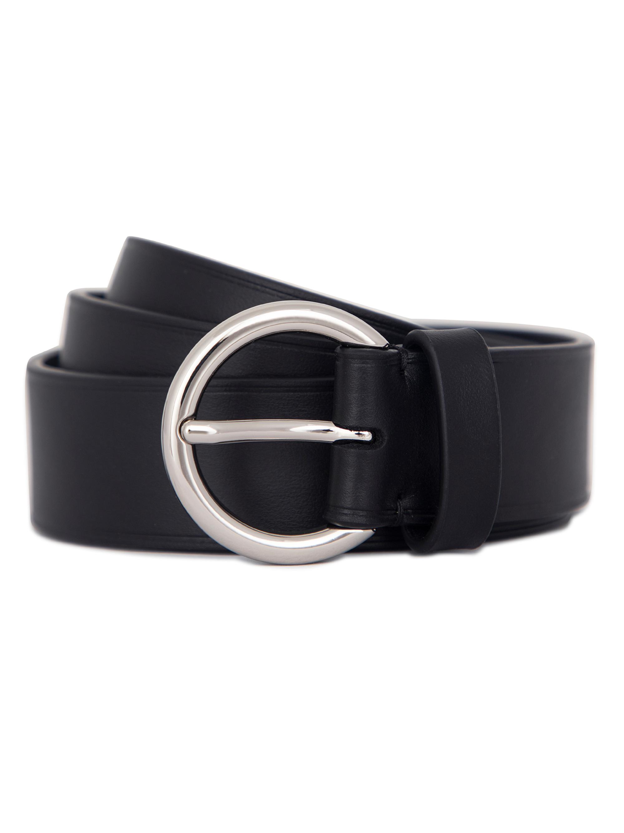Vince Women's Flat Leather Ring Buckle Belt - Black
