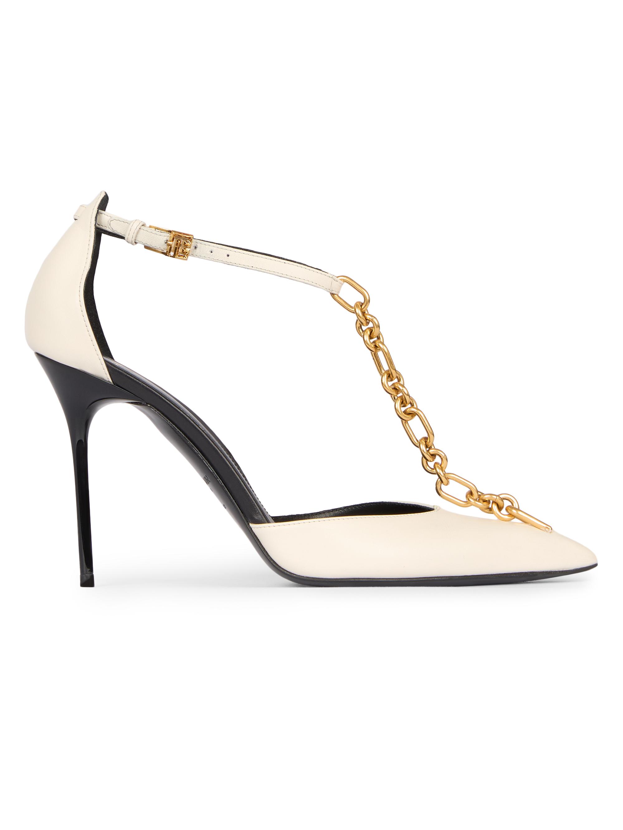Balmain Women's Sync 95MM Chain-Link & Leather T-Strap Pumps - Ivoire