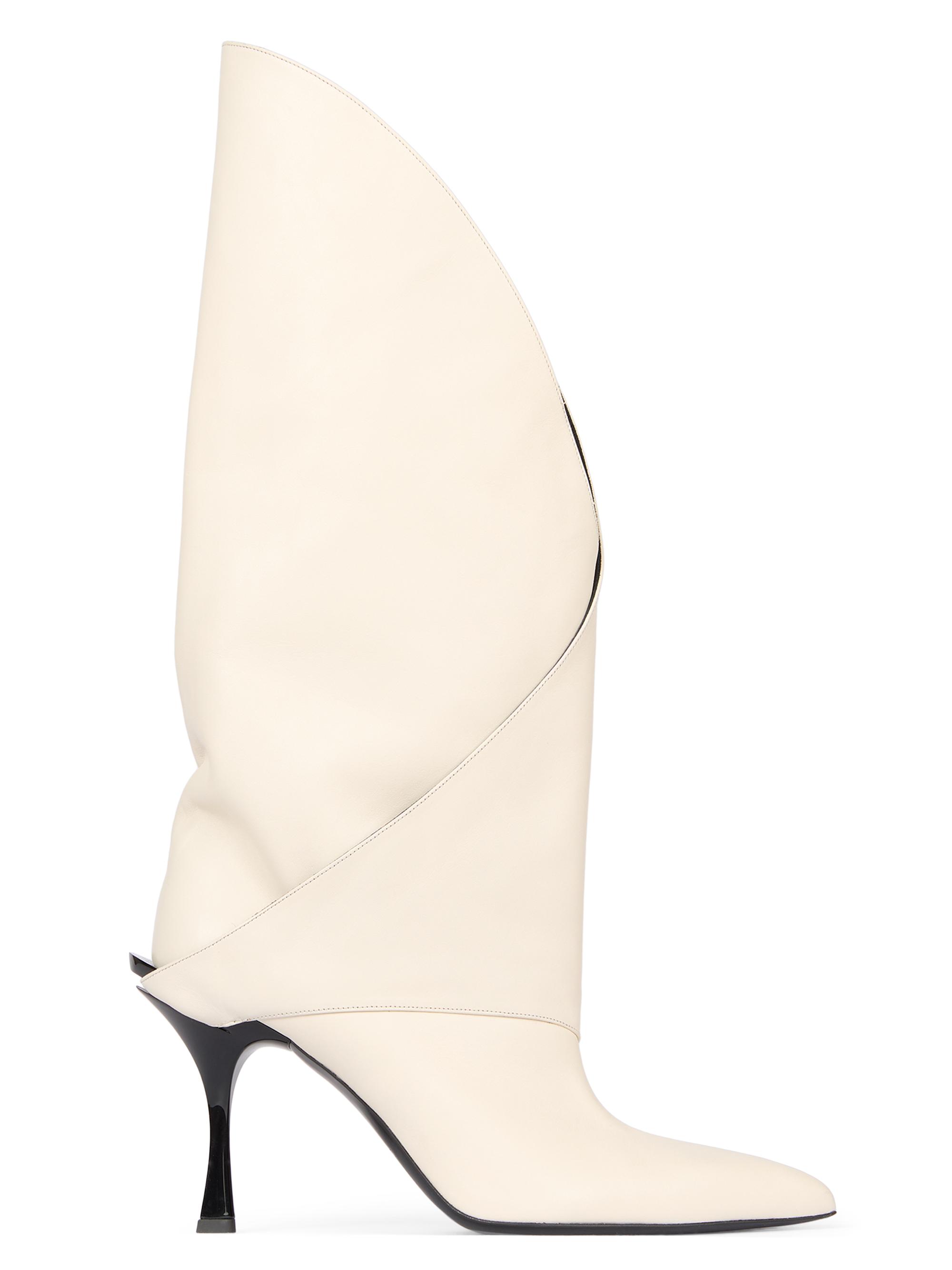 Balmain Women's Leather Twist Knee-High Boots - Ivoire