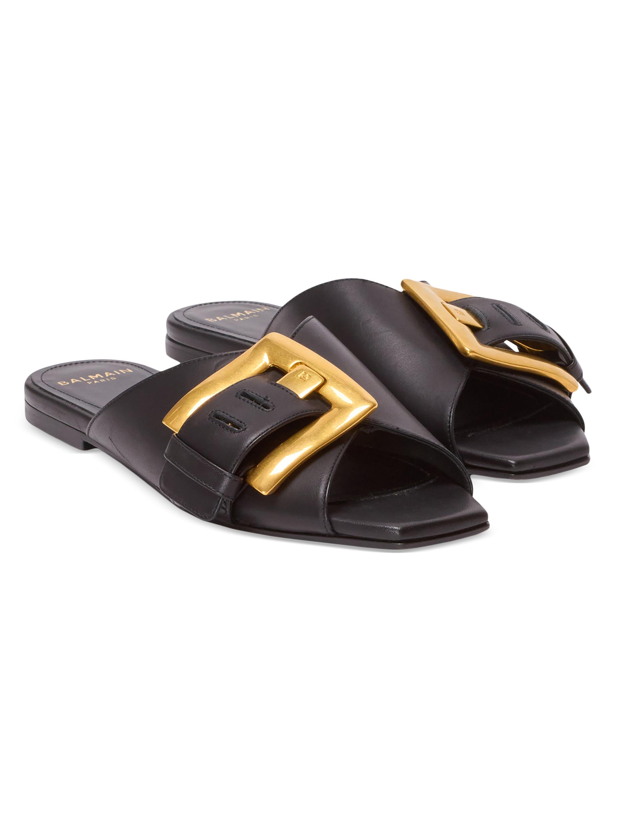 Balmain Women's Anthe Buckle-Accented Leather Sandals - Noir
