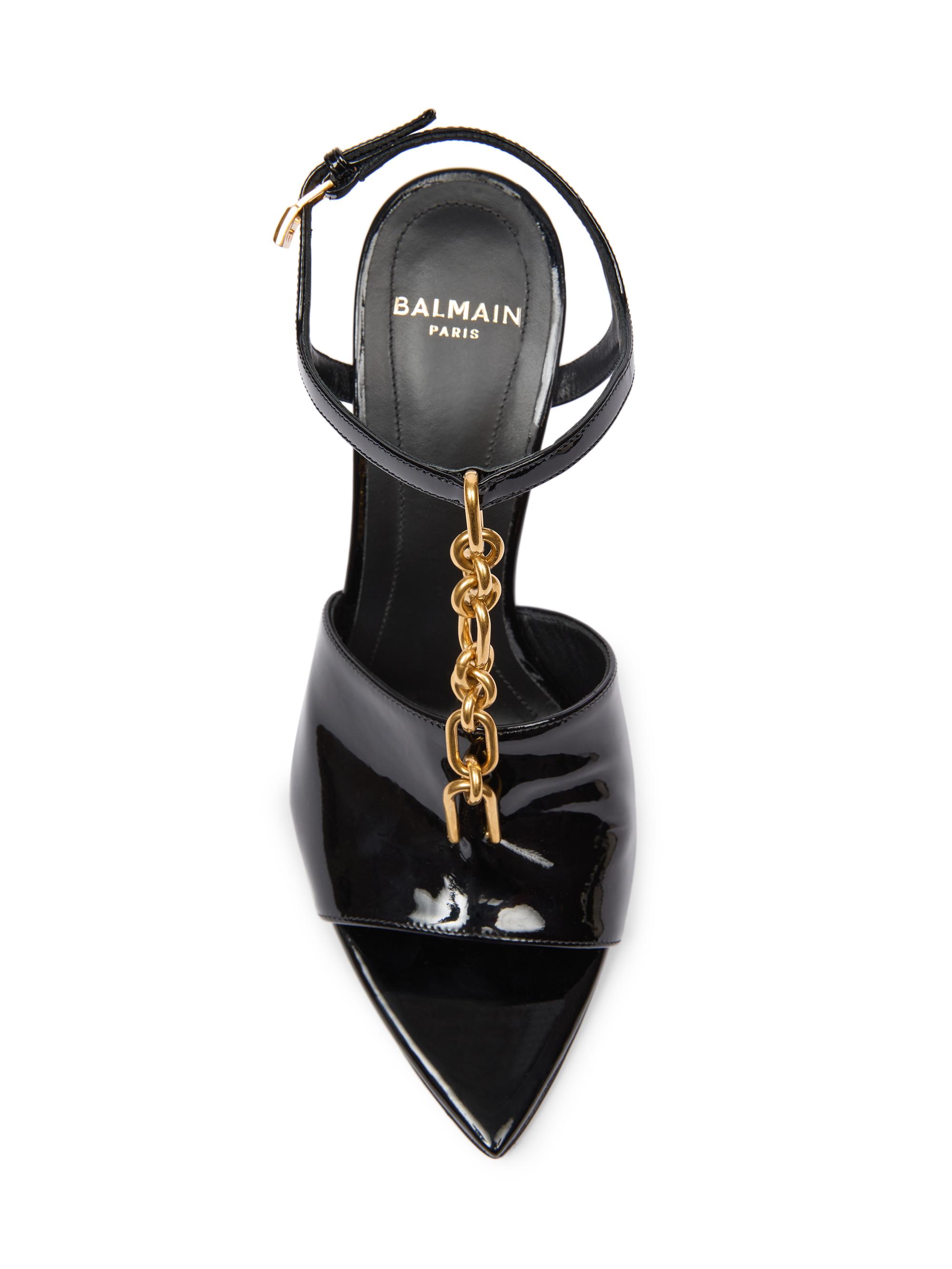 Balmain 95MM Chain-Link & Patent Leather T-Strap Sandals