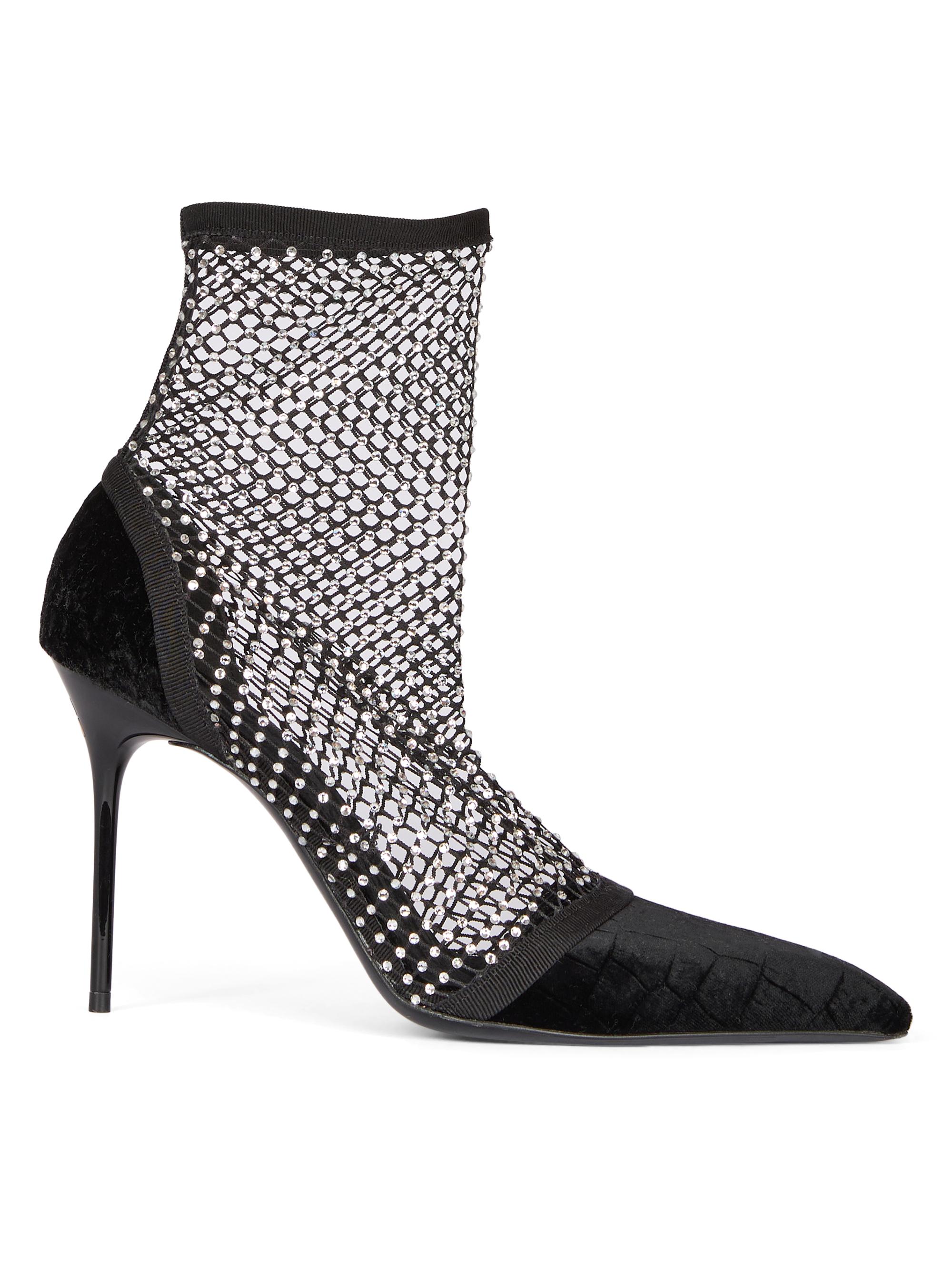 Balmain Women's 95MM Mesh & Velvet Ankle Boots - Noir