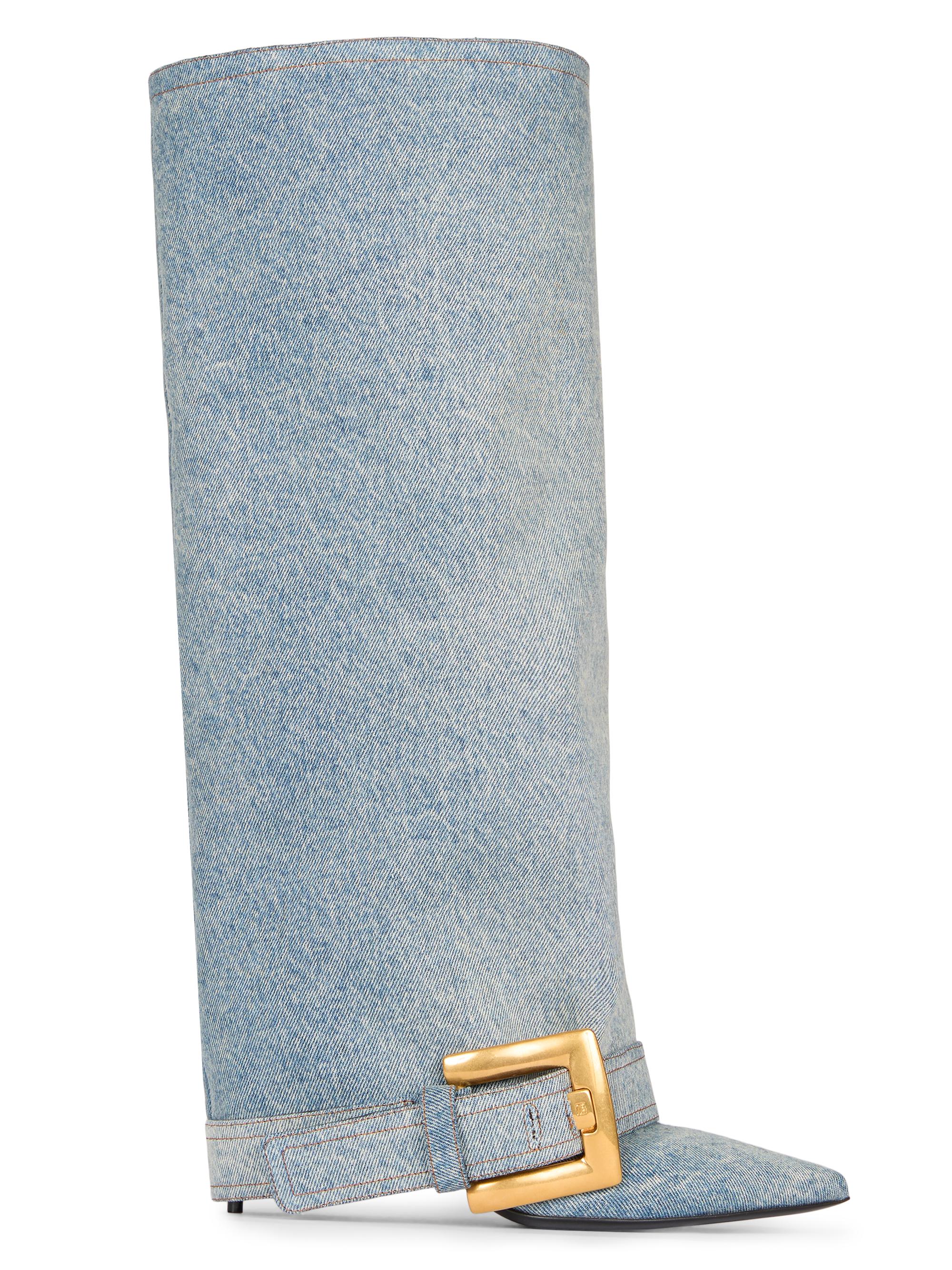 Balmain Women's Anthe 75MM Denim Knee-High Boots - Bleu Jean