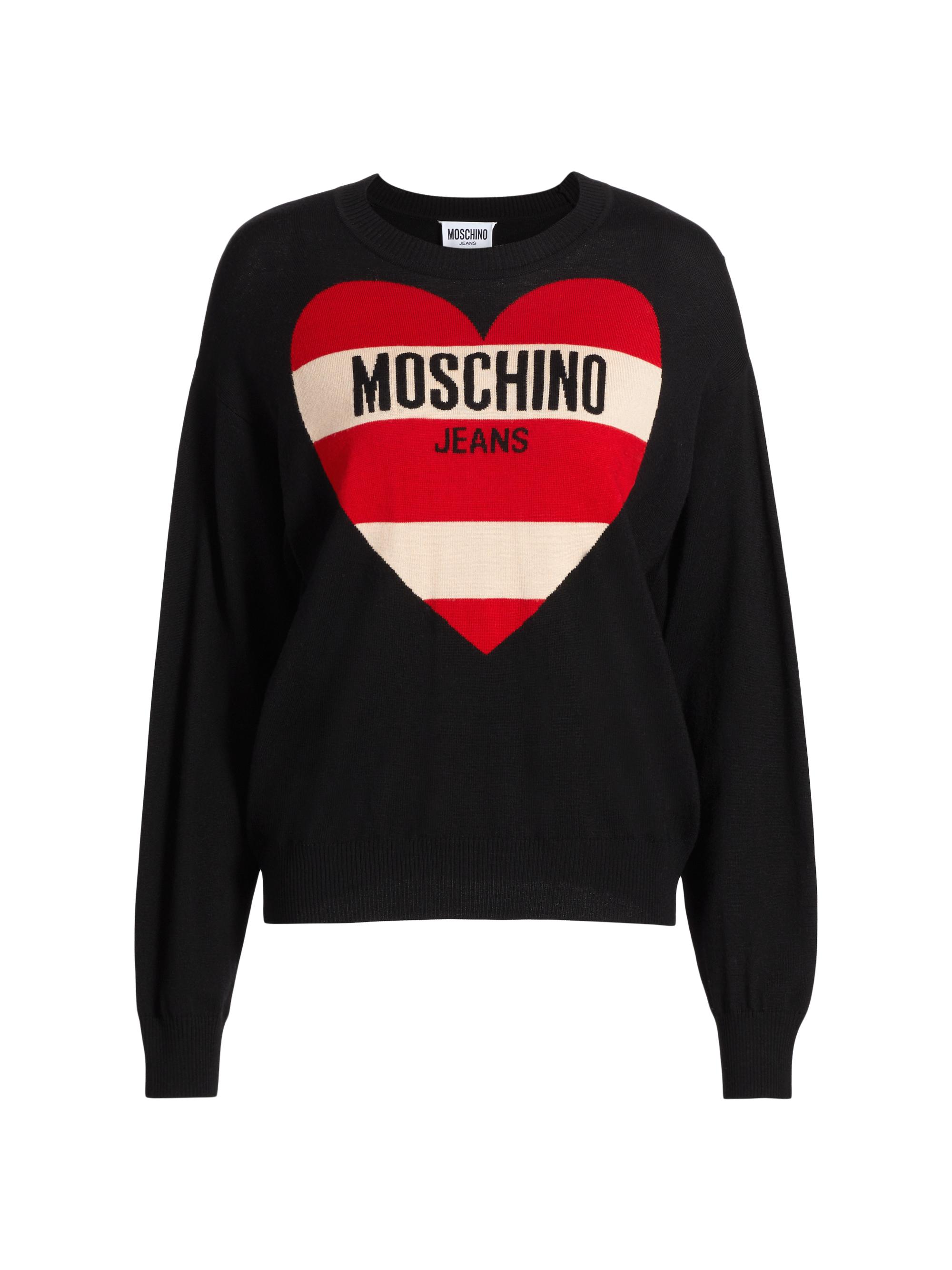 Moschino Jeans Women's Striped Heart Logo Sweater - Multi Black