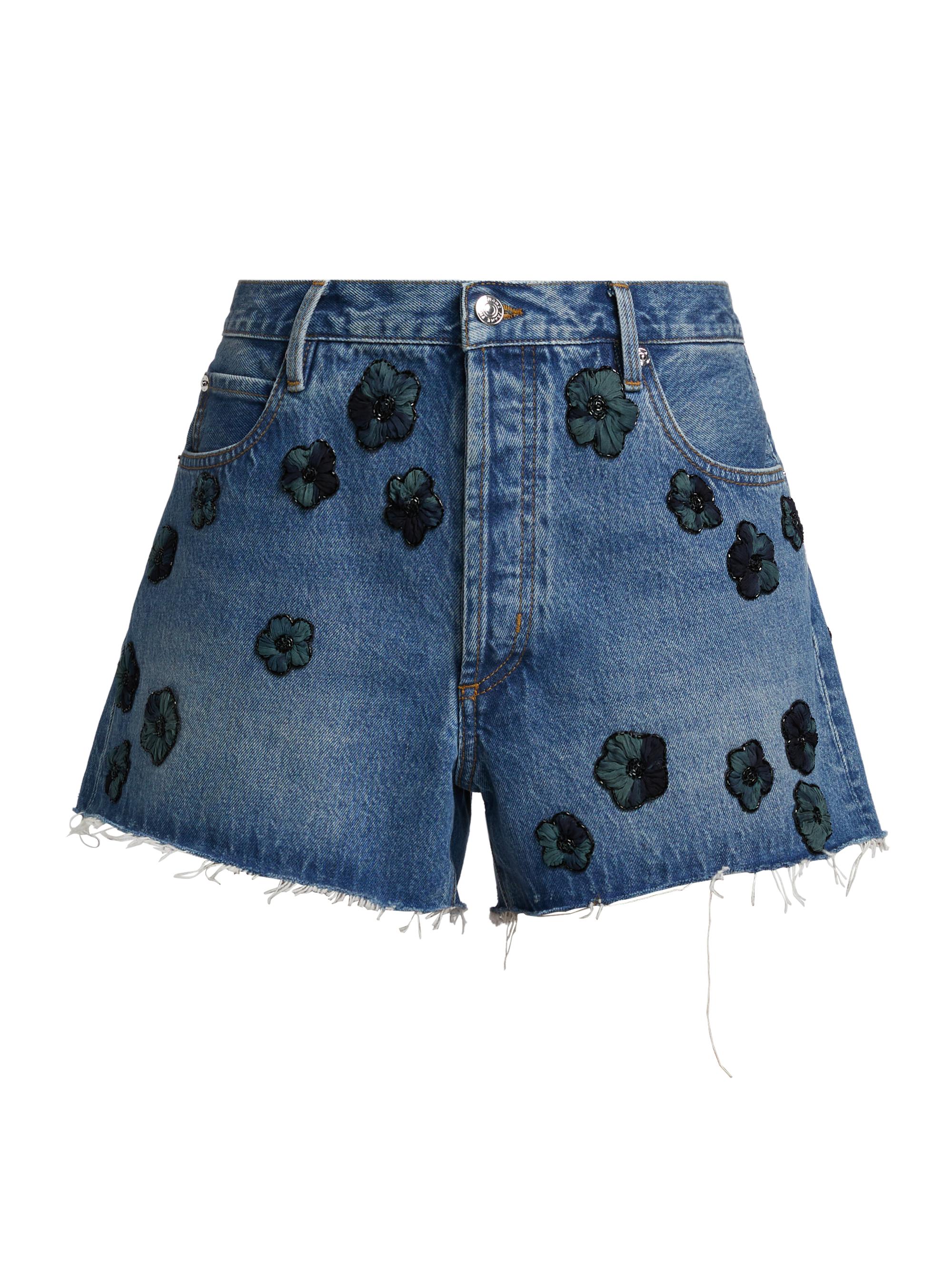 Frame Women's Flower-Appliquéd Cotton Denim High-Rise Shorts - Juliet