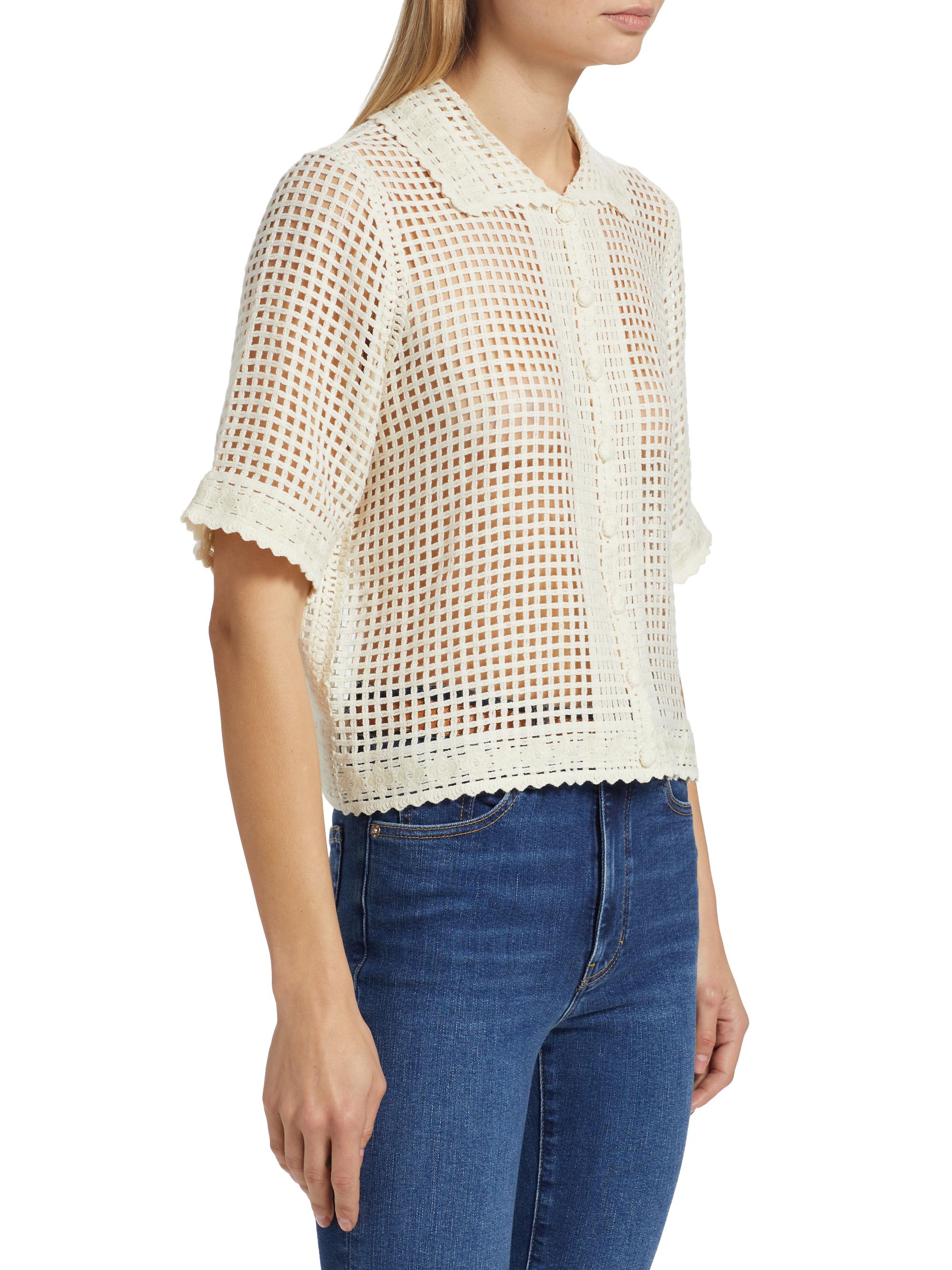 FRAME Women's The Crochet Short-Sleeve Top - Cream | Thumbnail 4
