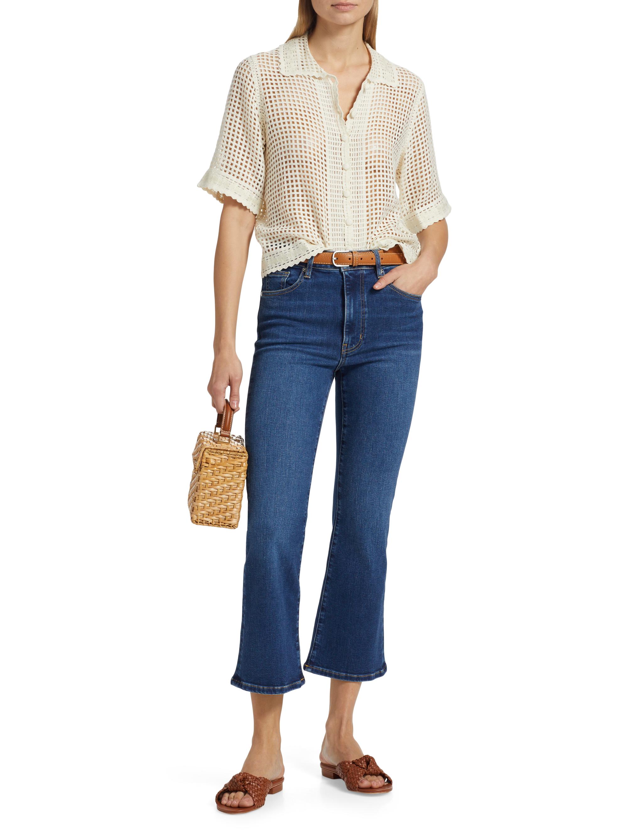 FRAME Women's The Crochet Short-Sleeve Top - Cream | Thumbnail 2