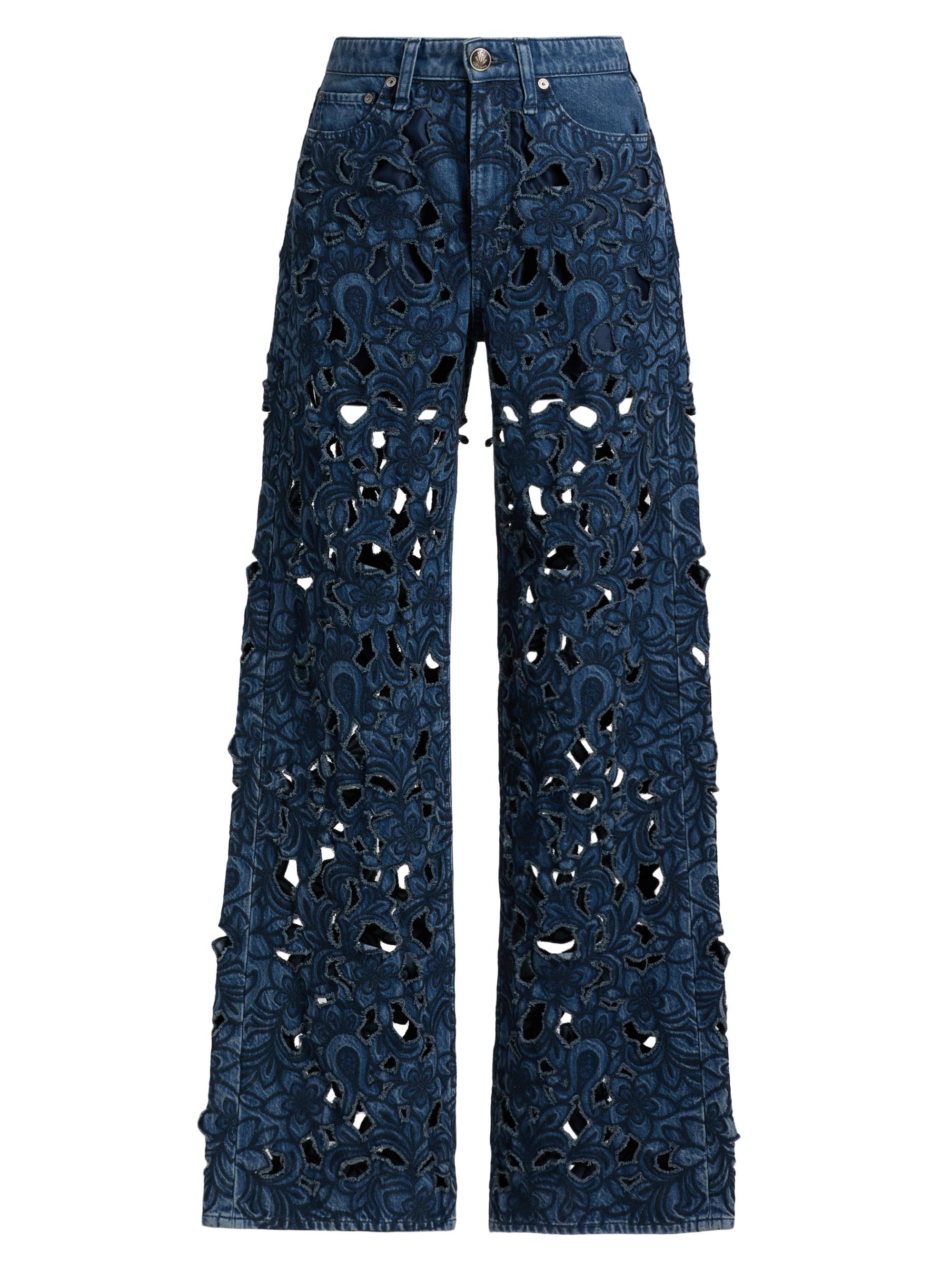 rag & bone Women's Logan Mid-Rise Wide-Leg Floral Cutout Jeans - Hyacn