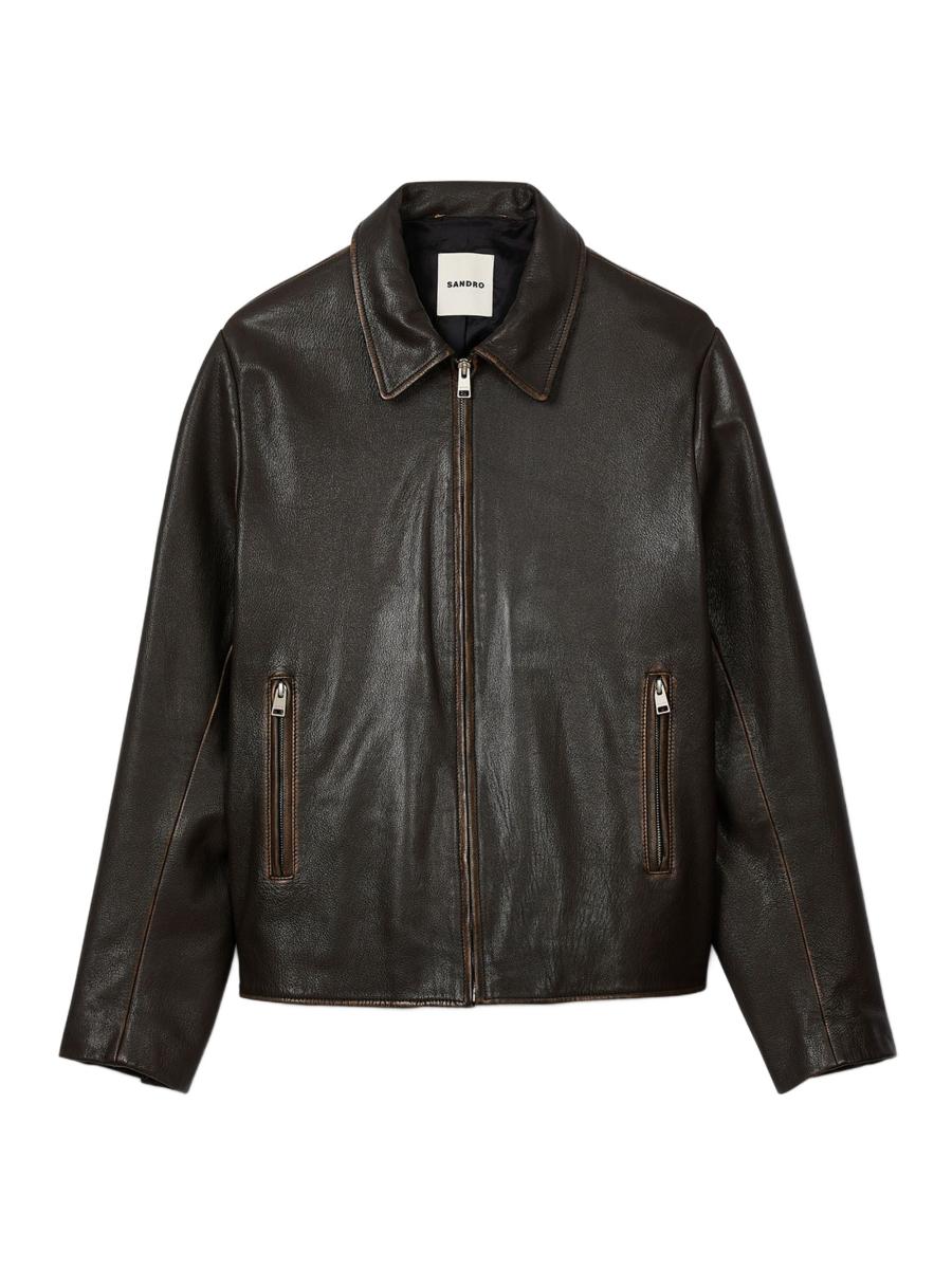Sandro レザージャケット　新品未使用 SANDRO Oversized Leather Jacket | Brown | FARFETCH