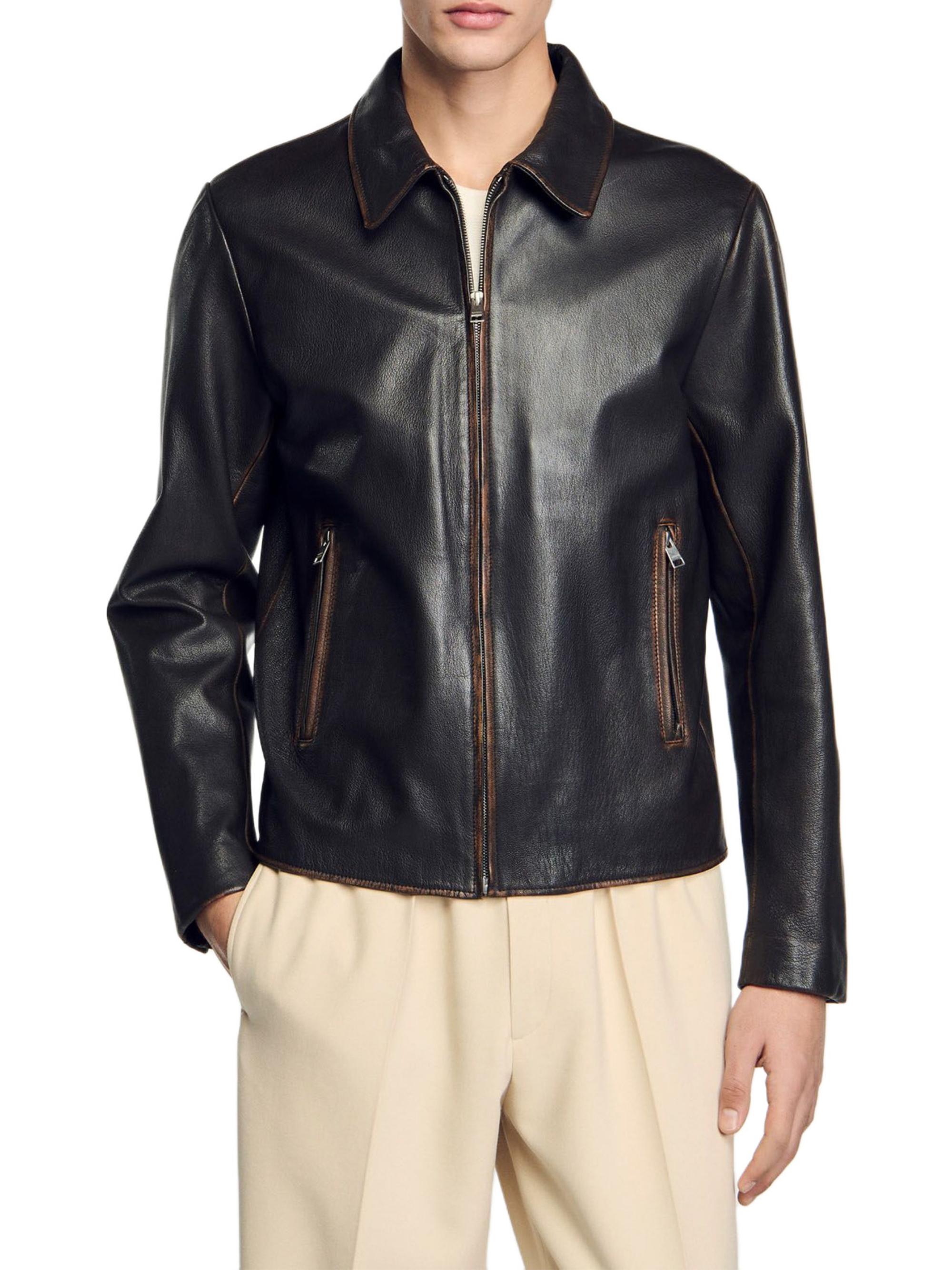 Sandro Distressed-Look Leather Jacket | Saks Fifth Avenue