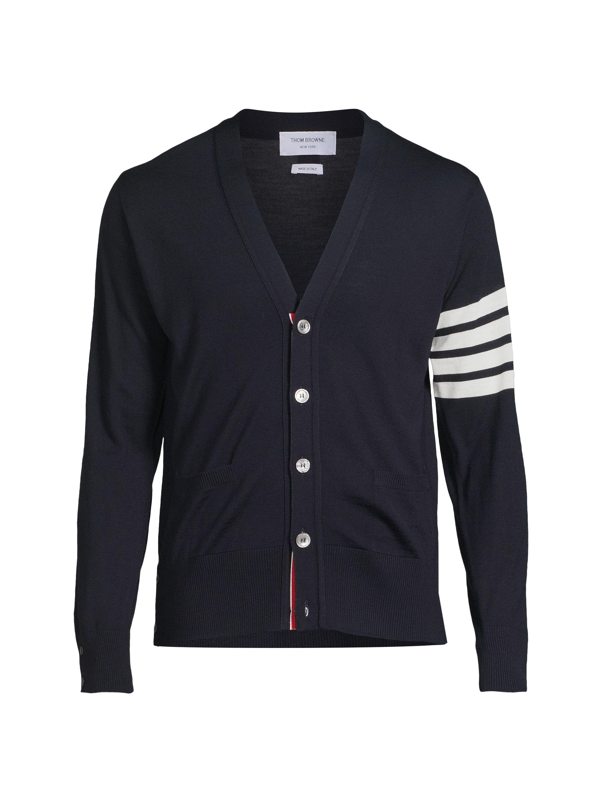 Thom Browne Men's 4-Bar Wool V-Neck Cardigan - Navy