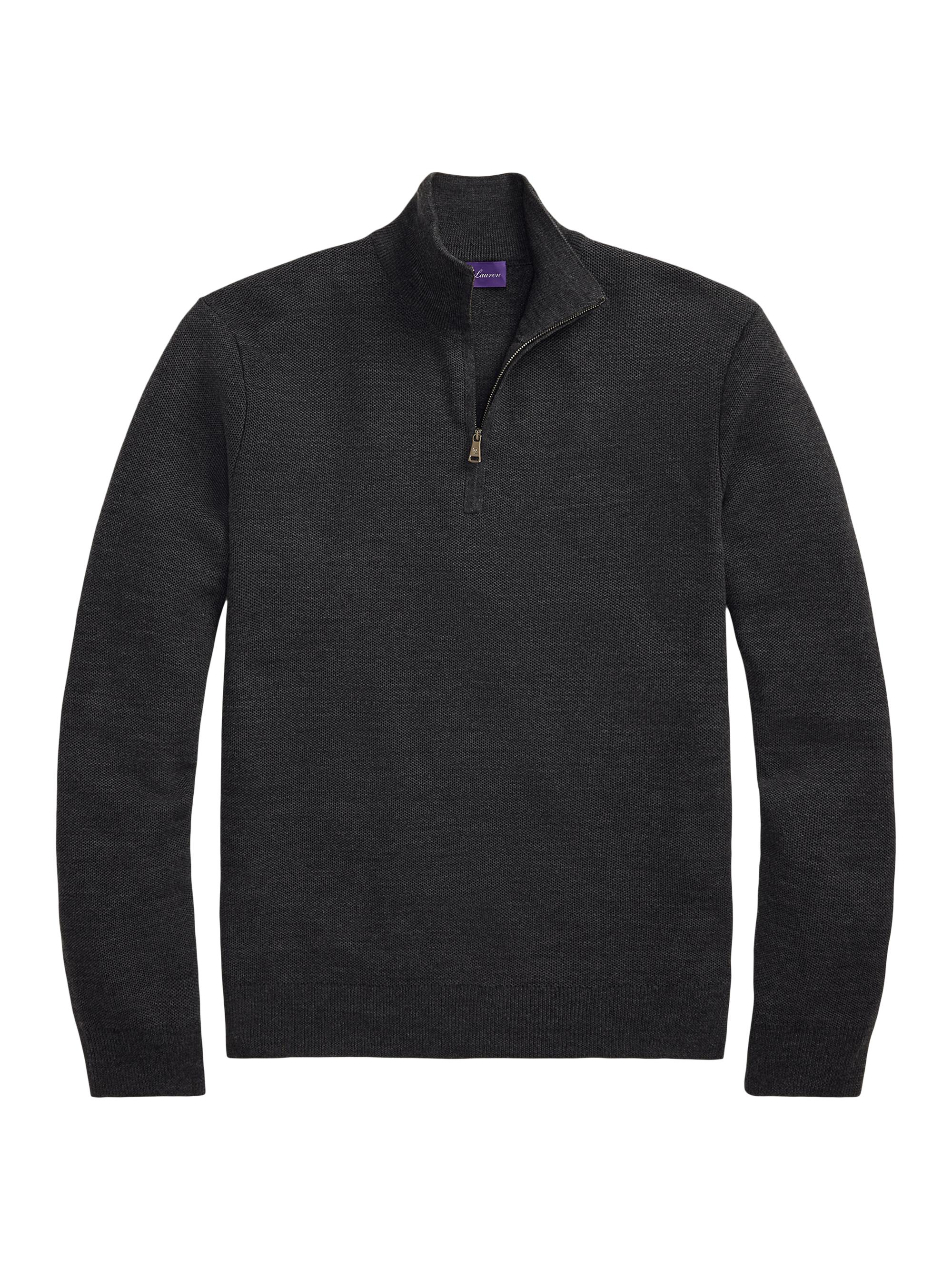 Ralph Lauren Purple Label Men's Piqué-Knit Wool Quarter-Zip Sweater - Medium Grey Melange