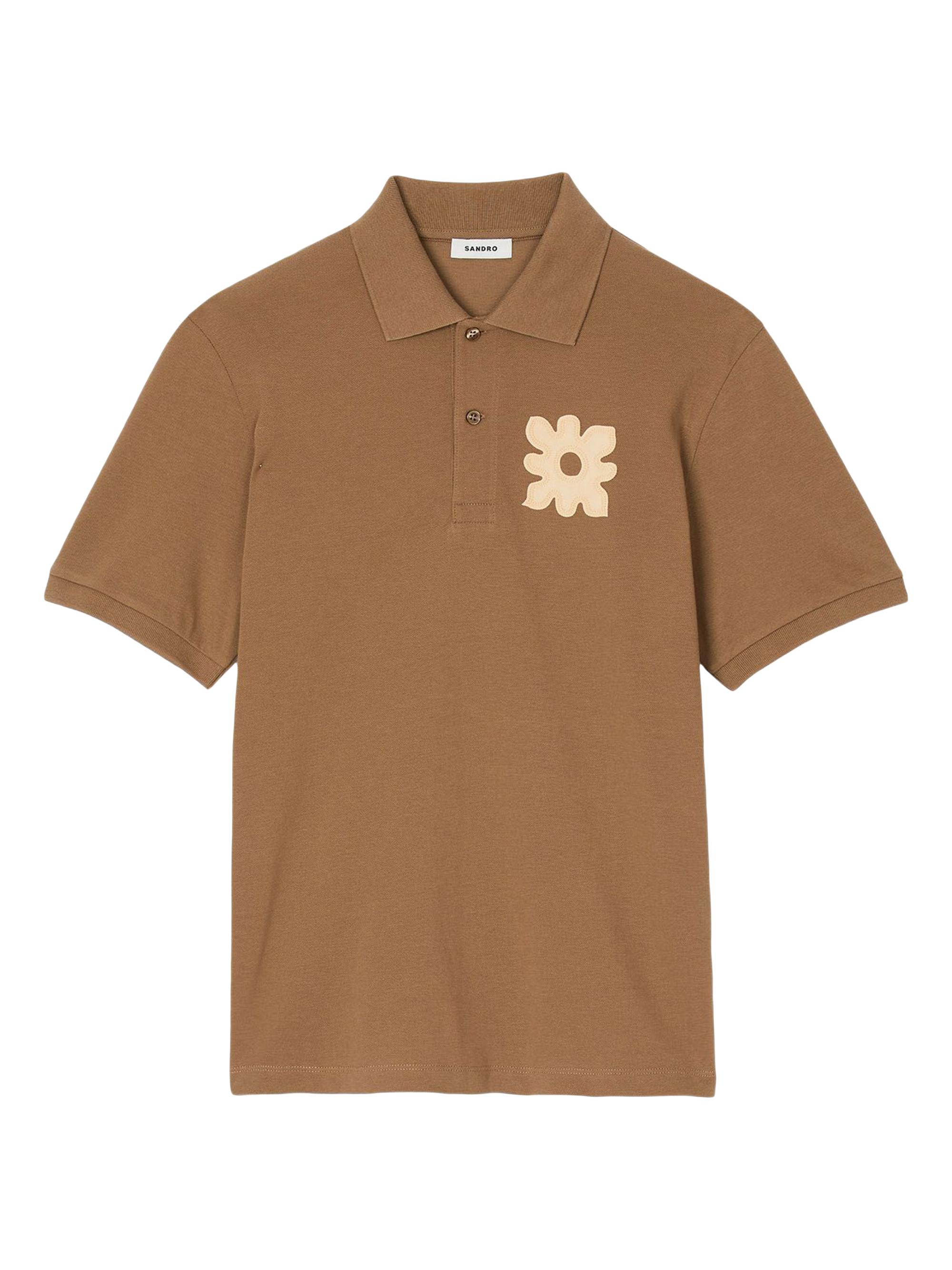 Sandro Men's Polo Shirt with Flower Patch - Nut