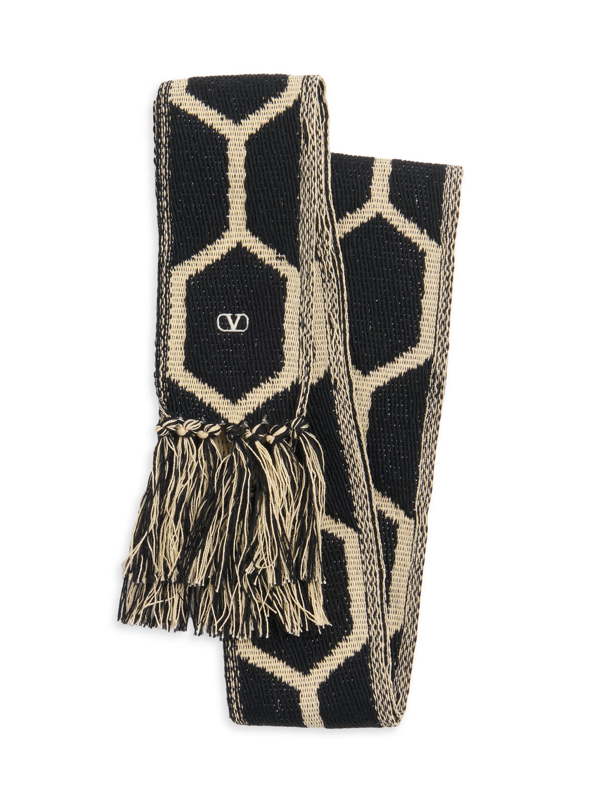 Valentino Garavani Men's Antibes Cotton Scarf with Fringe - Black Beige