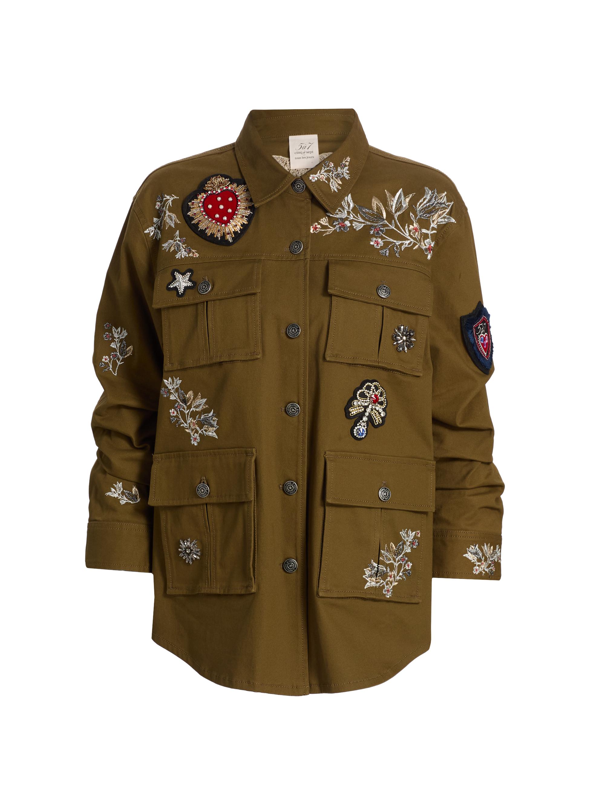 Cinq à Sept Women's Vera Embroidered Heritage Patch Jacket - Dark Olive Multi