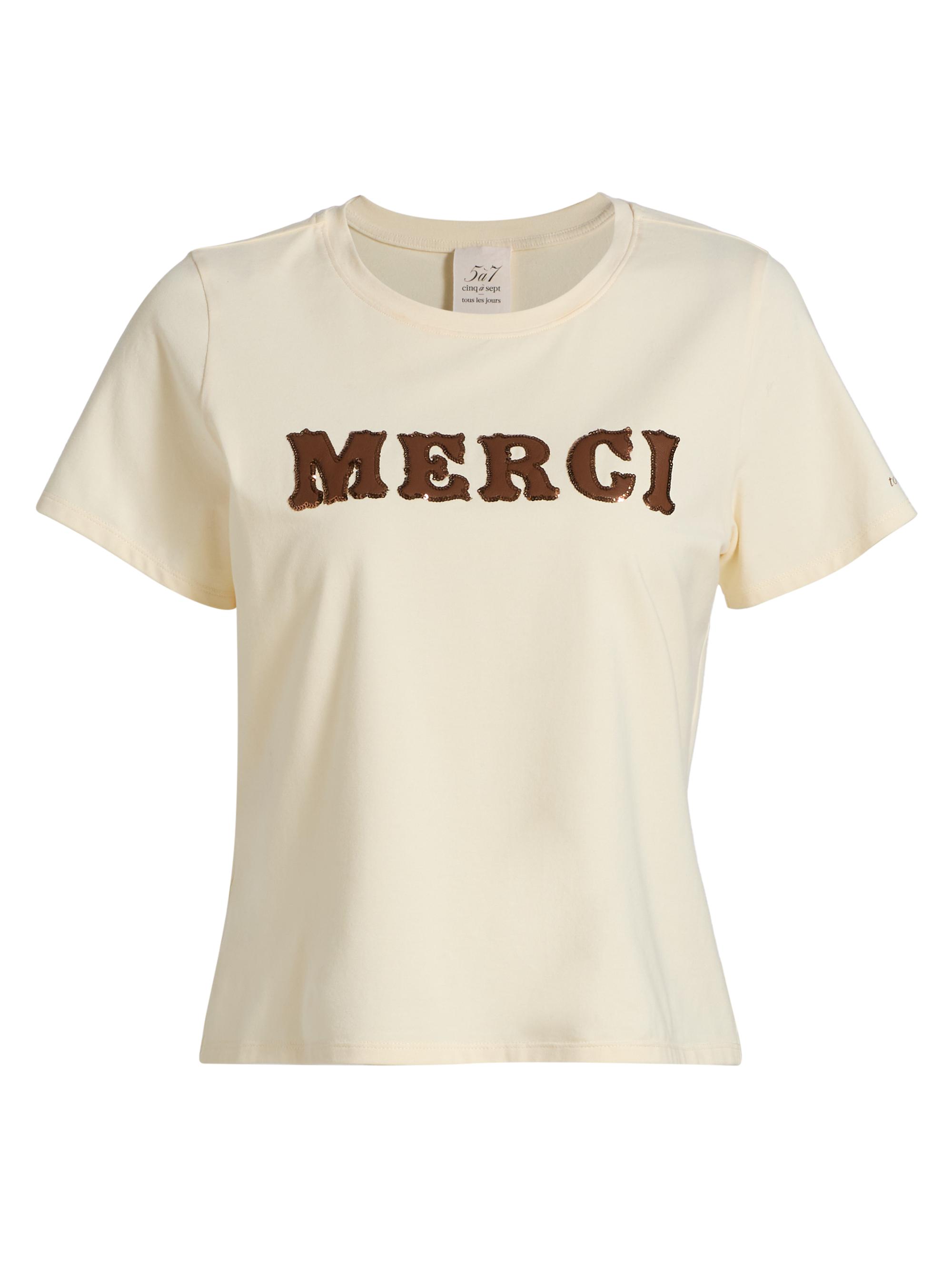 Cinq à Sept Women's Merci Appliqué Shrunken T-Shirt - Gardenia Dark Sepia