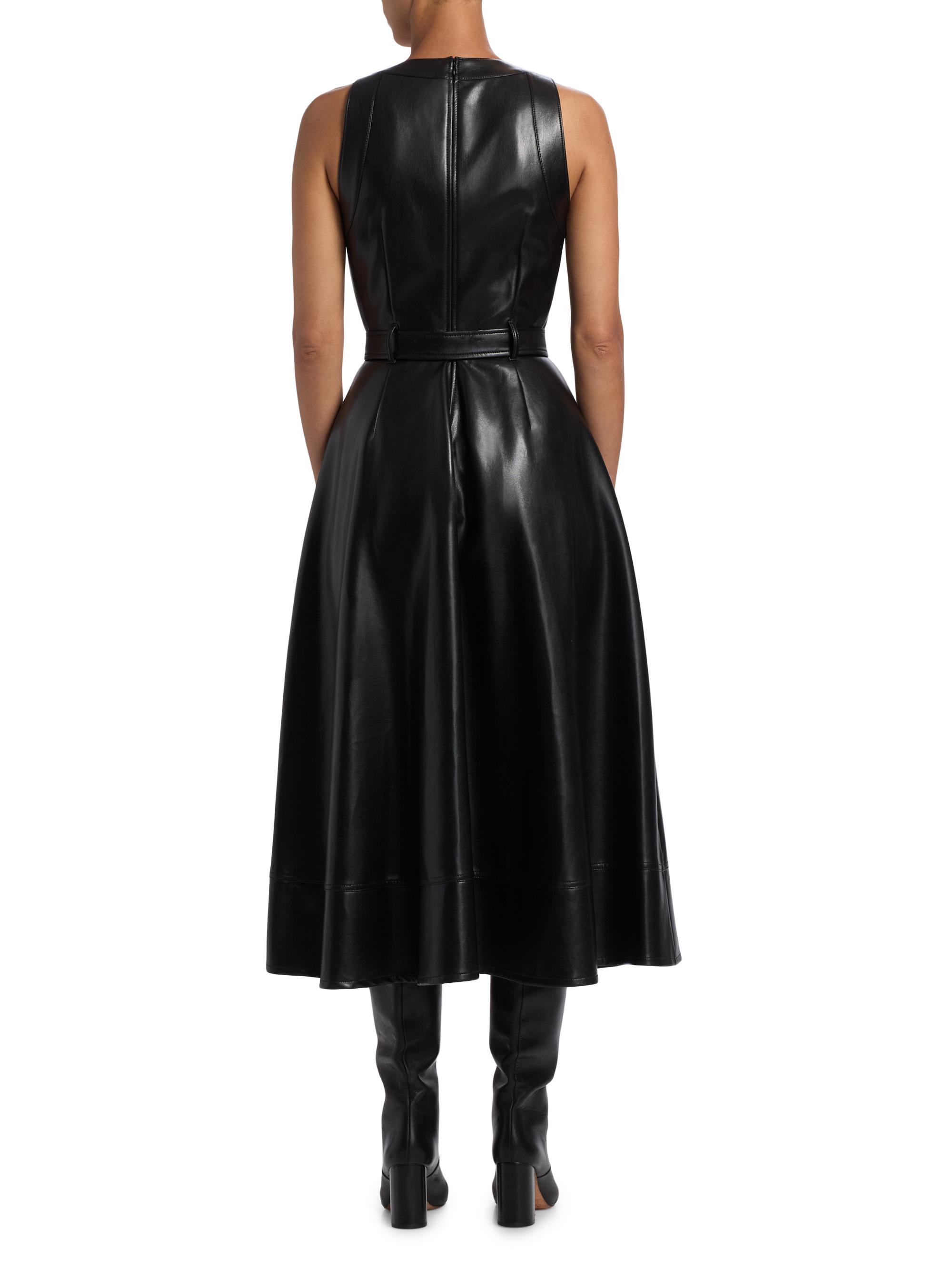 slim fit dress slacks Malia High Neck Faux Leather High Low Midi Dress-ALJH0195 main image 1