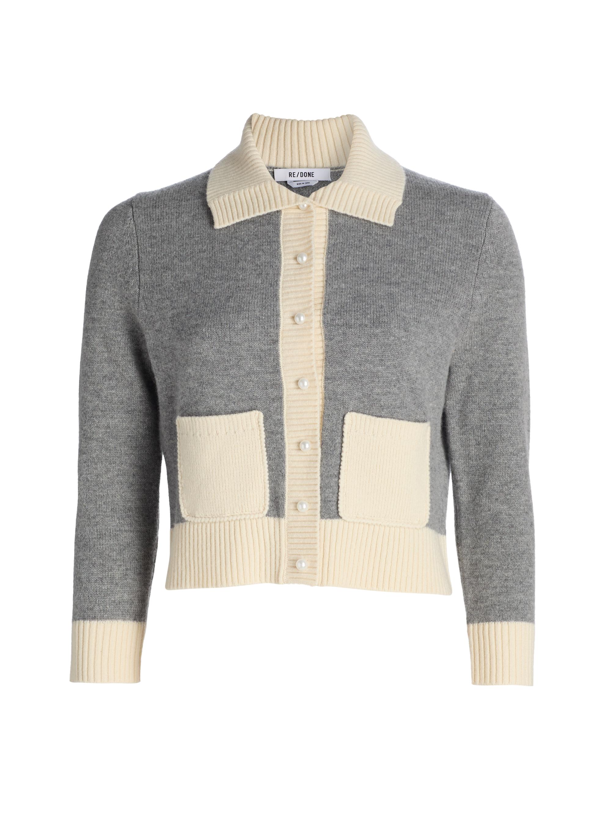 Re/done Women's Pearl Contrast Cardigan - Heather Grey