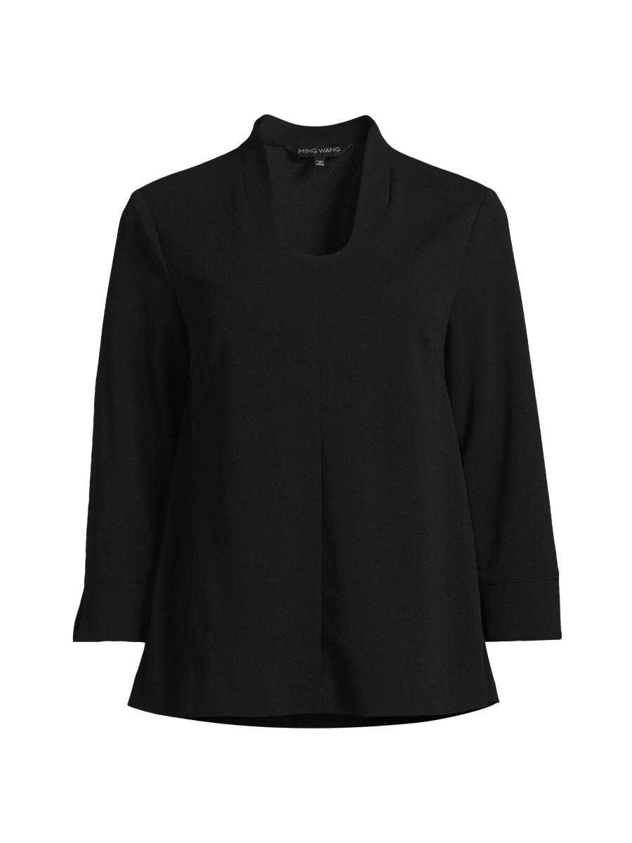 Ming Wang Women's Deco Crepe Blouse In Black