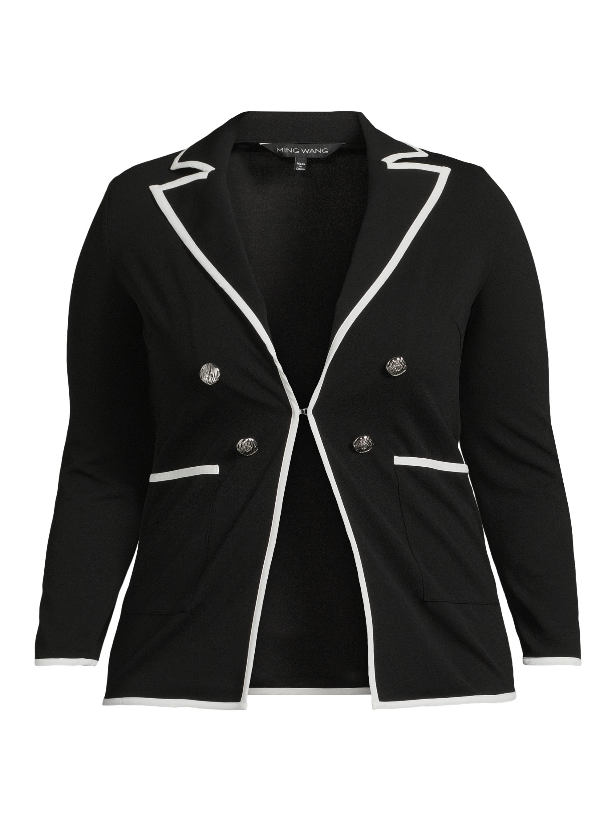 Ming Wang Women's Plus Stretch-Crêpe Single-Breasted Jacket - Black White