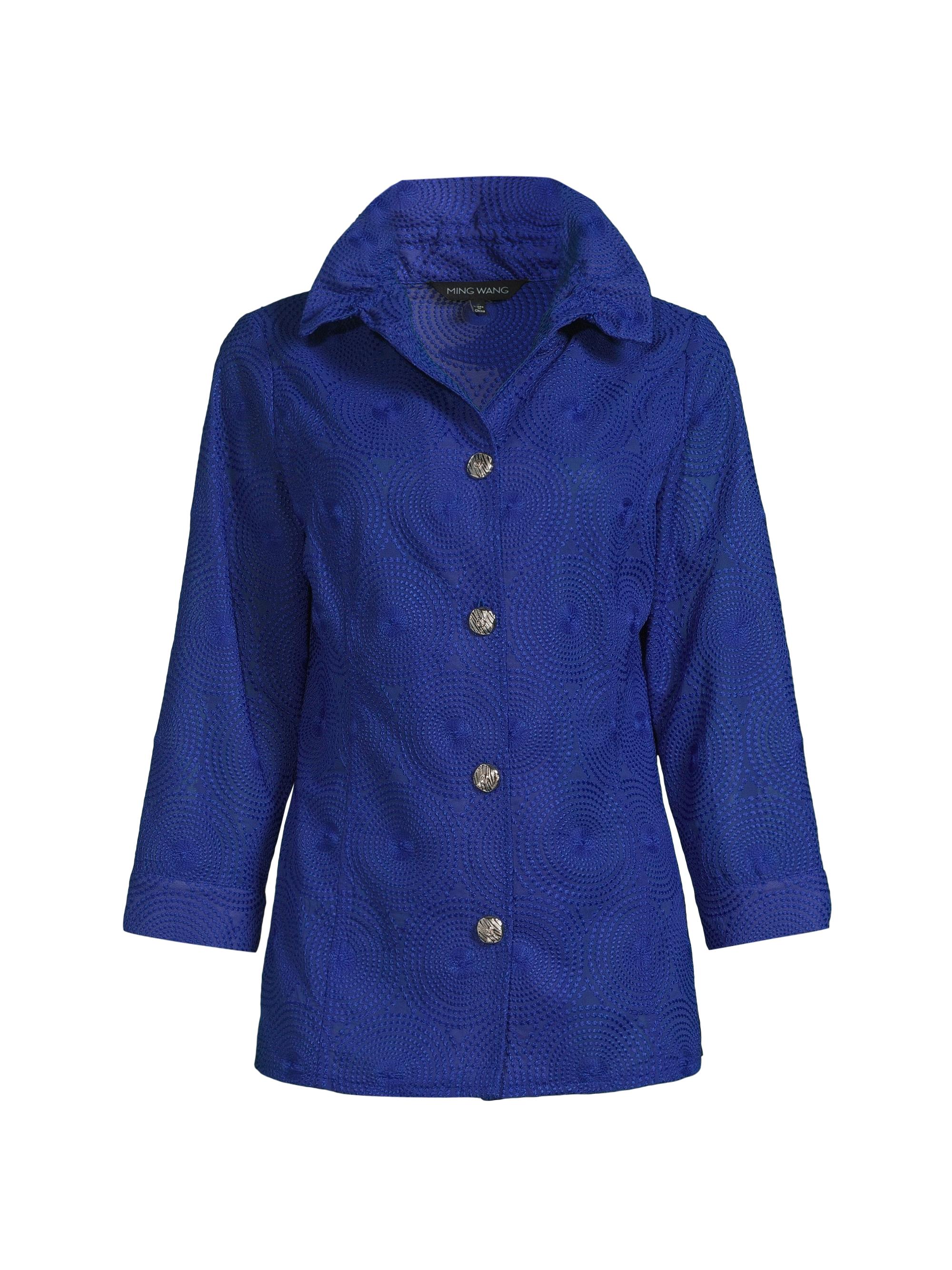 Ming Wang Women's Textured Ruched-Collar Jacket - Sapphire Sea