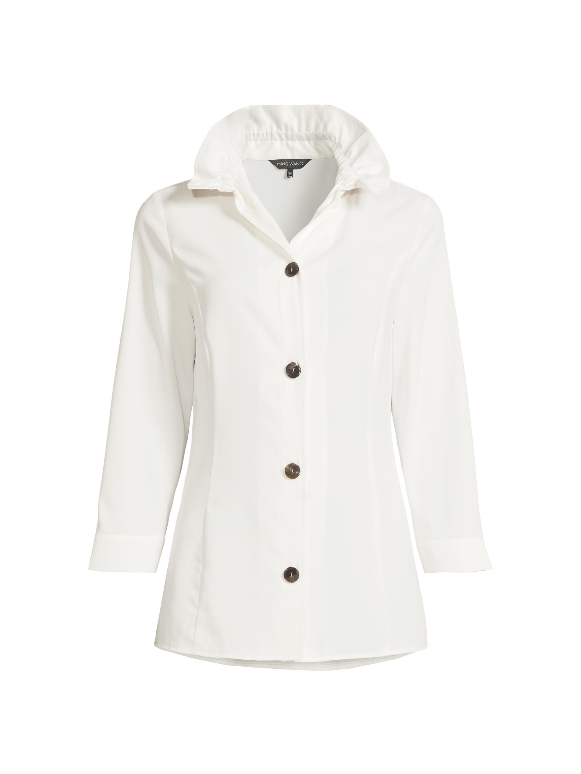 Ming Wang Women's Ruffle Neck Crepe Blouse - White