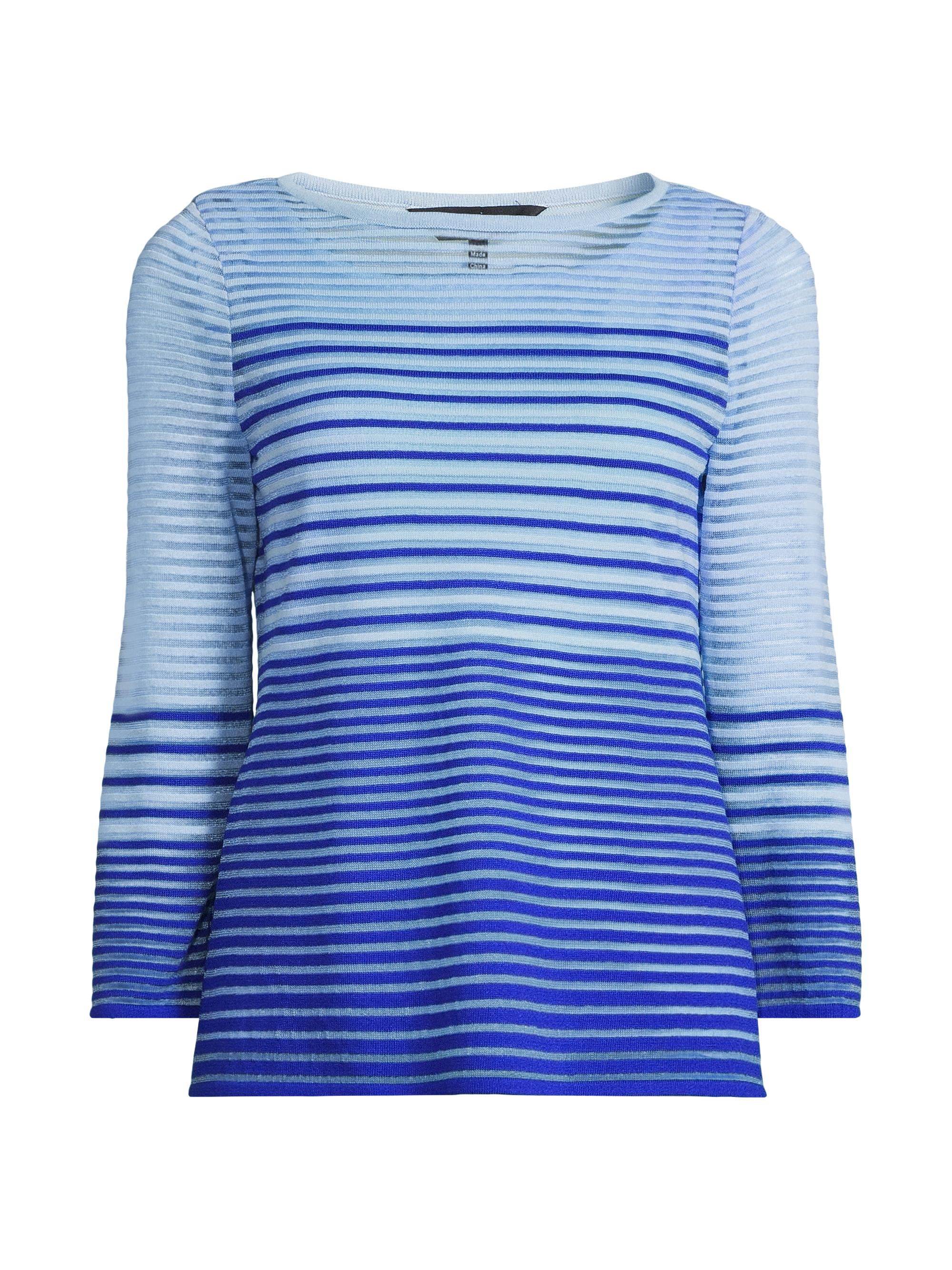 Ming Wang Women's Sheer Stripe Soft Knit Tunic - Sapphire Sea Dawn