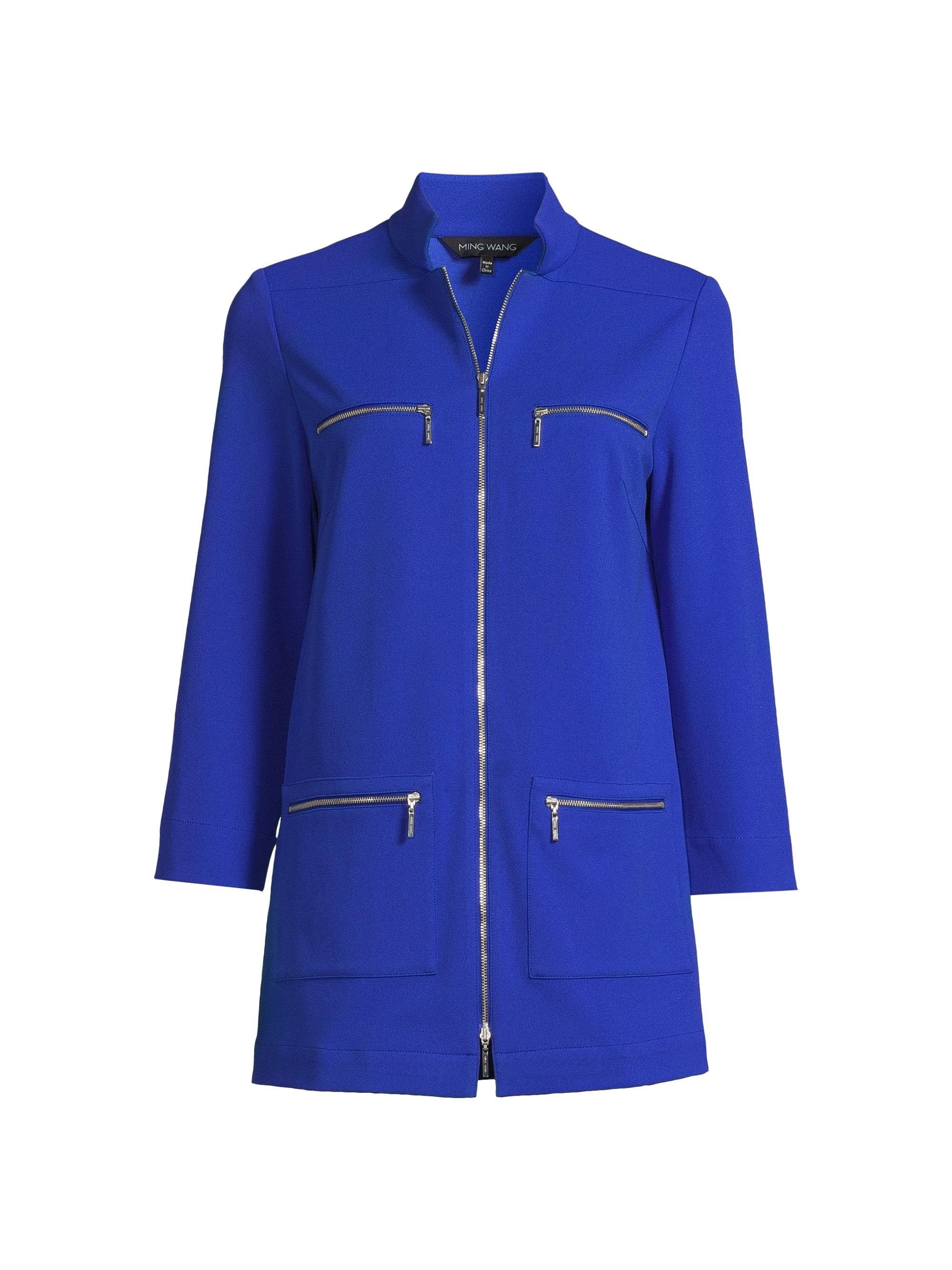 Ming Wang Women's Stretch Deco Crepe Utility Jacket - Saphire Sea