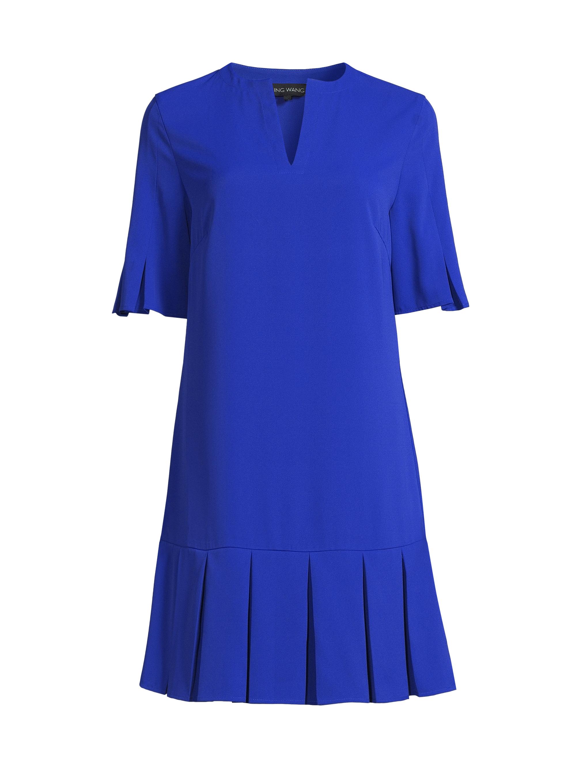 Ming Wang Women's A-Line Pleated Crepe de Chine Dress - Sapphire Sea