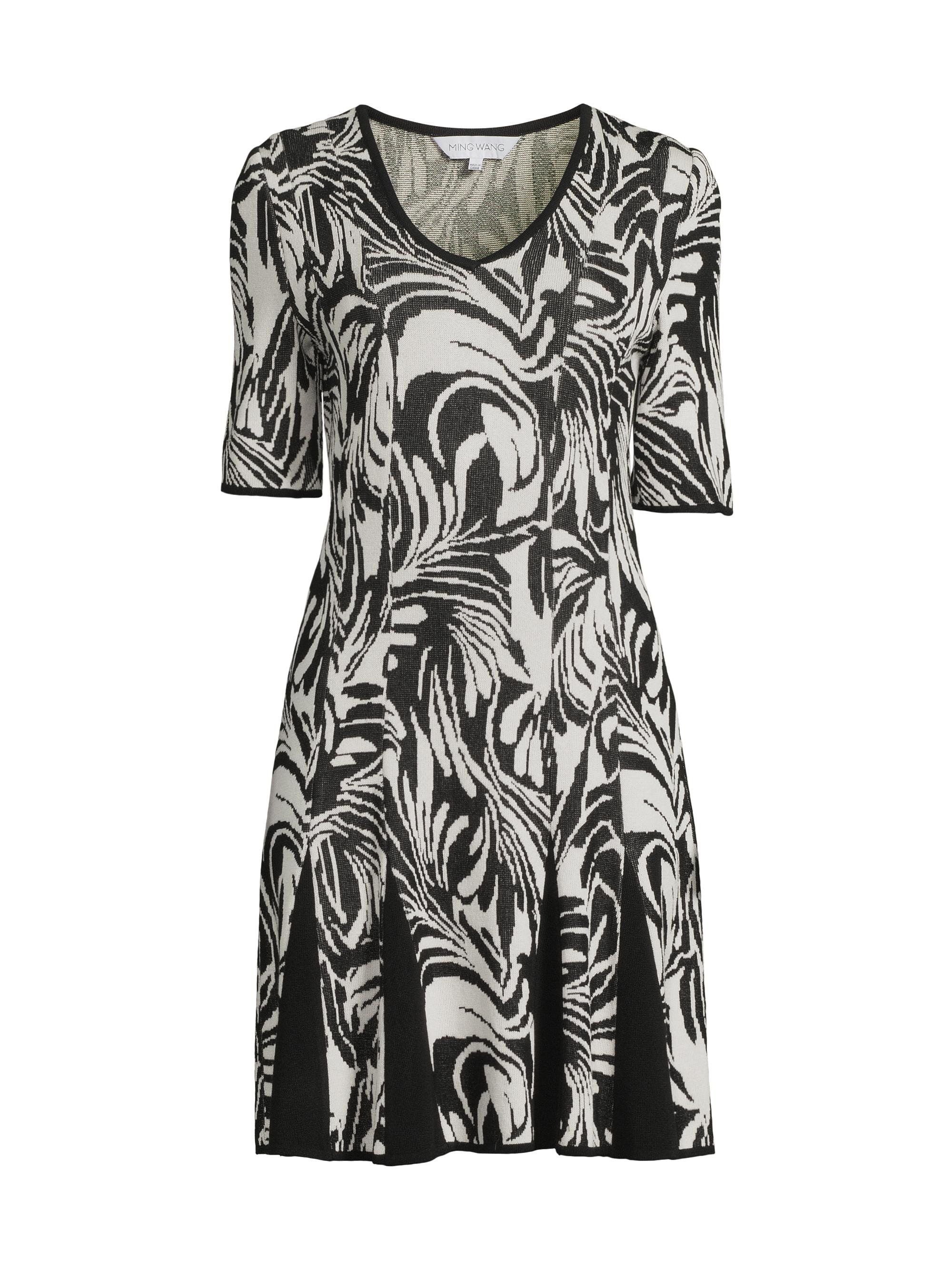 Ming Wang Women's Fit-N-Flare Jacquard Knit Dress - Black