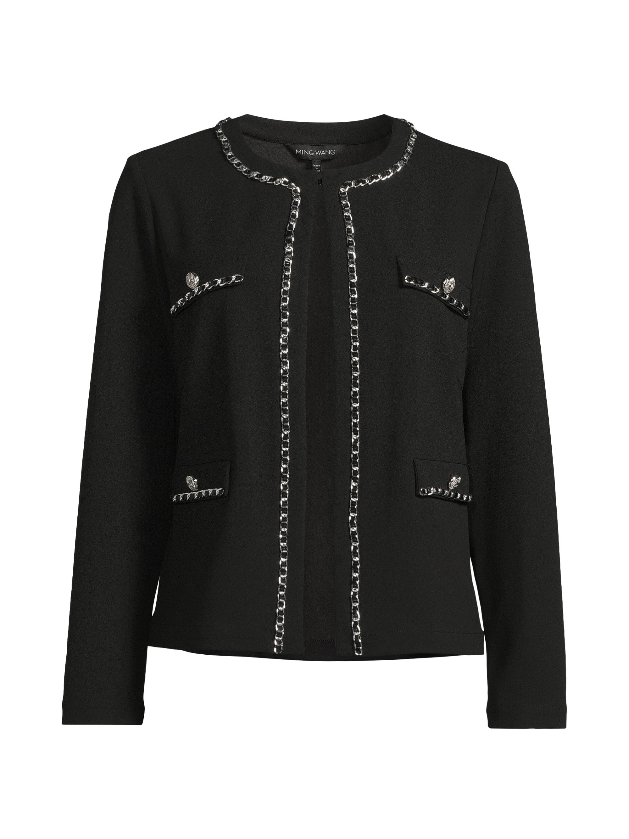 Ming Wang Women's Heritage Fit Chain Trim Jacket - Black