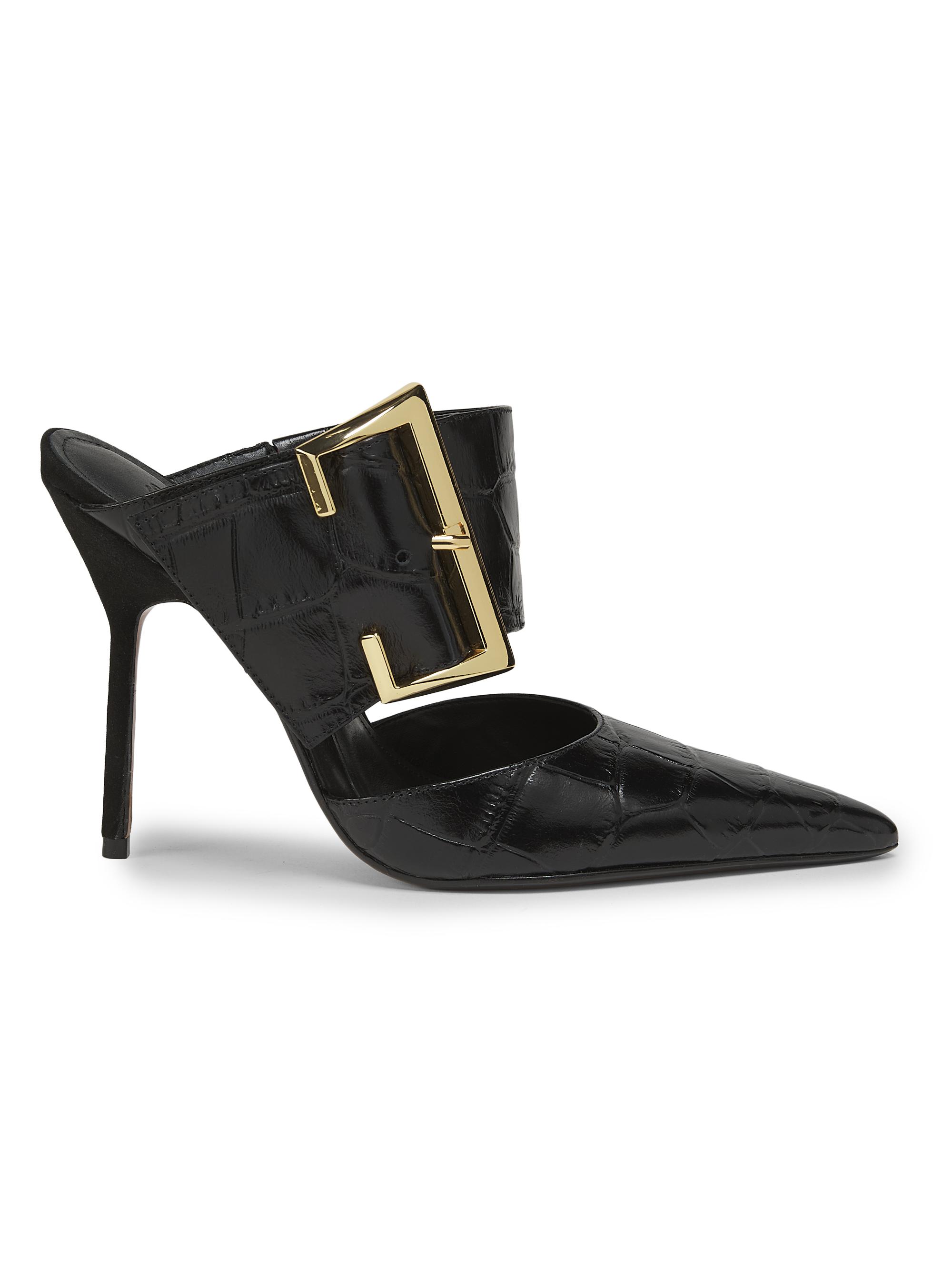 Schutz Women's Beatrix 100MM Croc-Embossed Leather Mule Pumps - Black