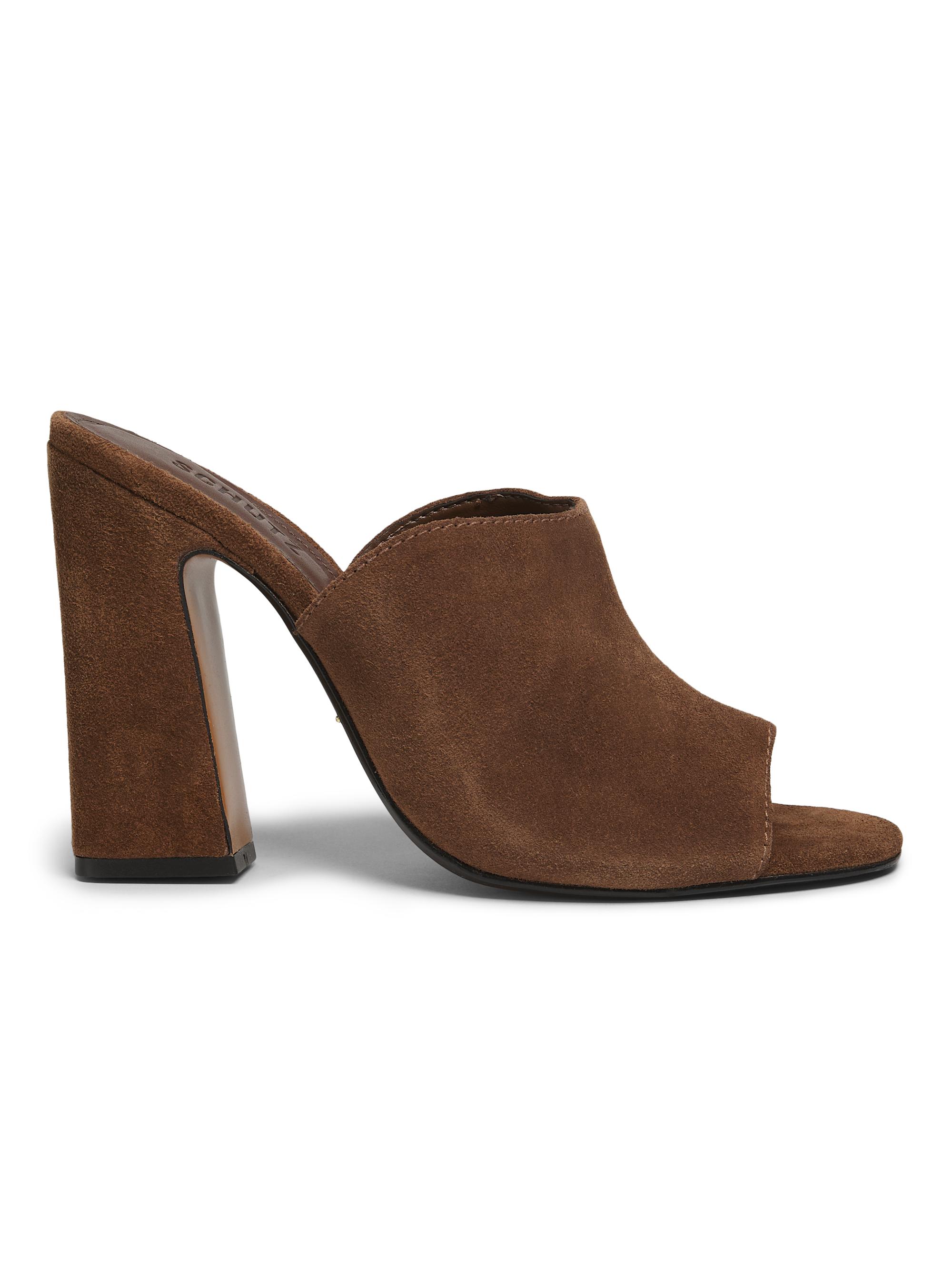 Schutz Women's Esme 115MM Suede Mule Sandals - Pecan Brown