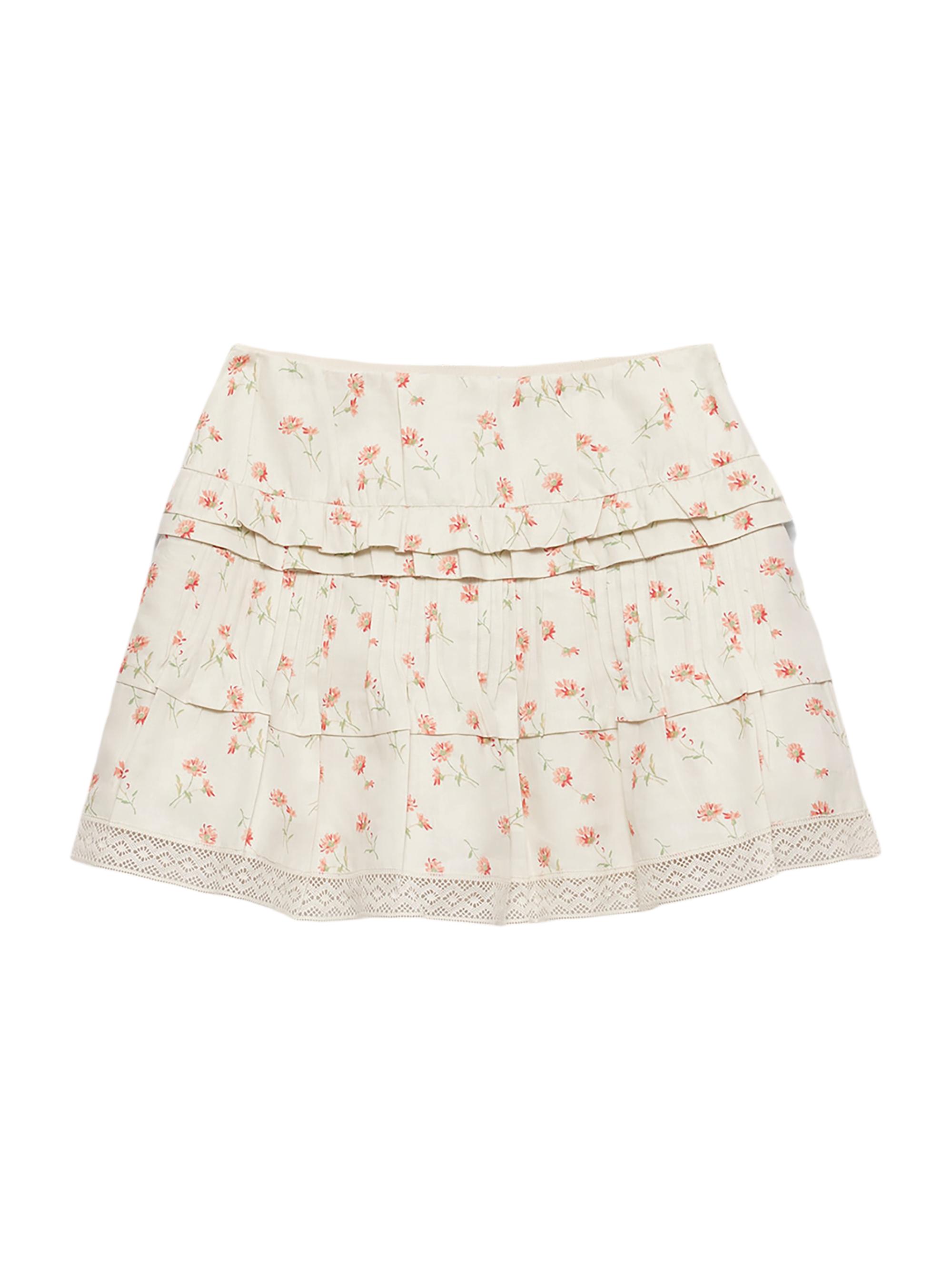 Prada Women's Floral Print Linen Mini Skirt - Beige Khaki