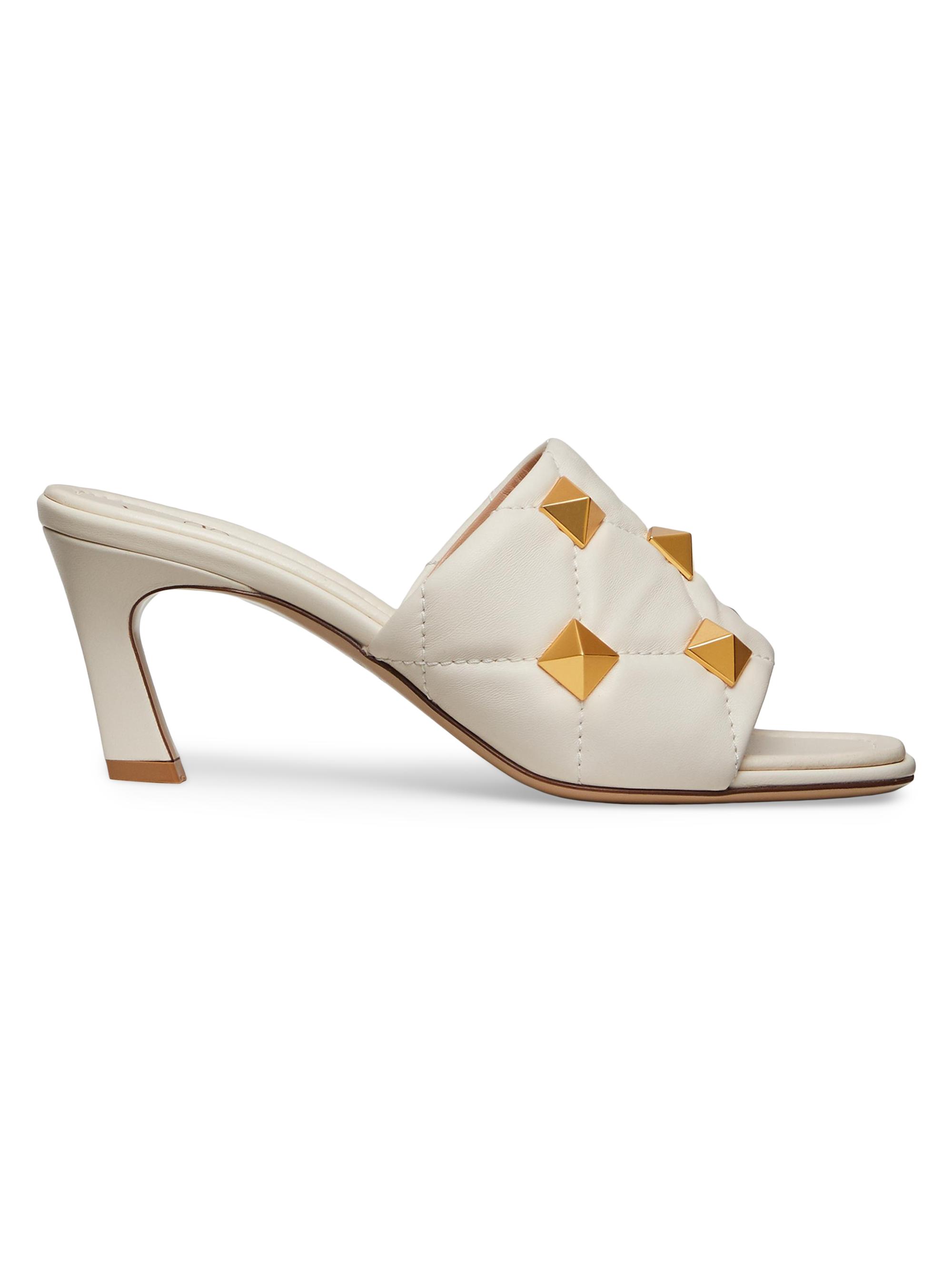 Valentino Garavani Women's Roman Stud 65MM Slide Sandals in Quilted Nappa - Light