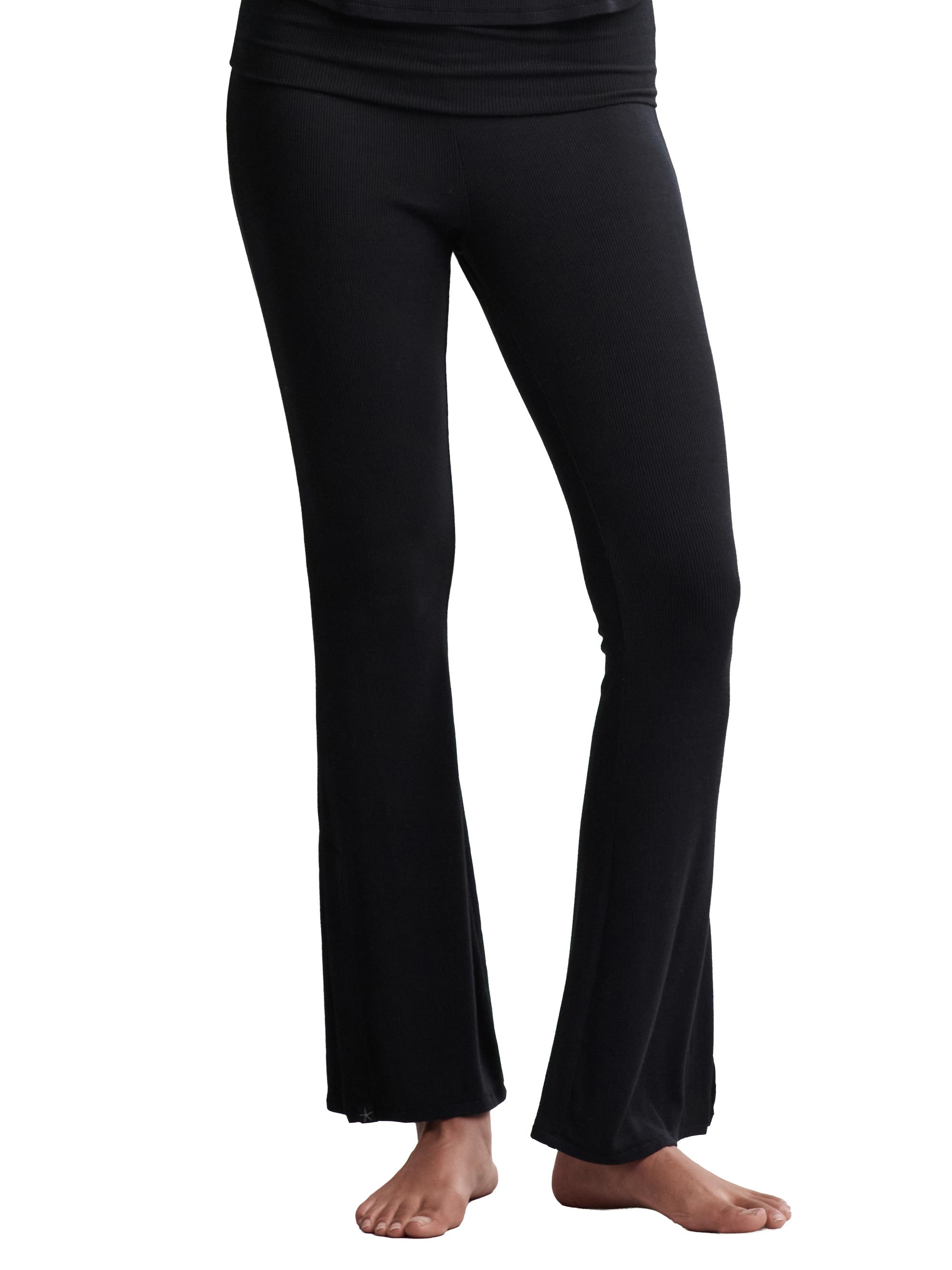 Barefoot Dreams Women's Ultra Soft Rib Fold-Over Pants - Black