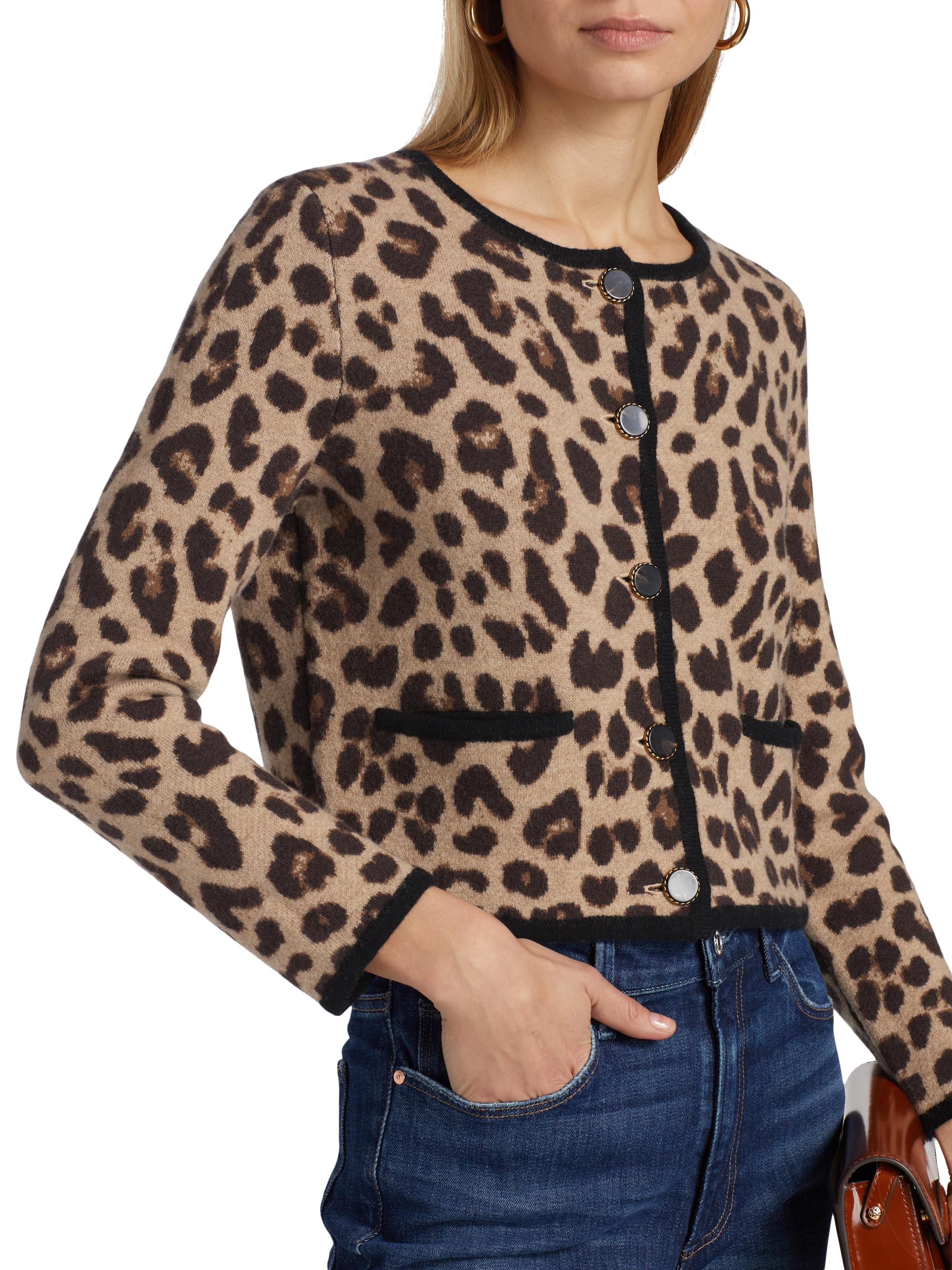 Paige Oberon Leopard-Print Merino Wool Cardigan | Saks Fifth Avenue