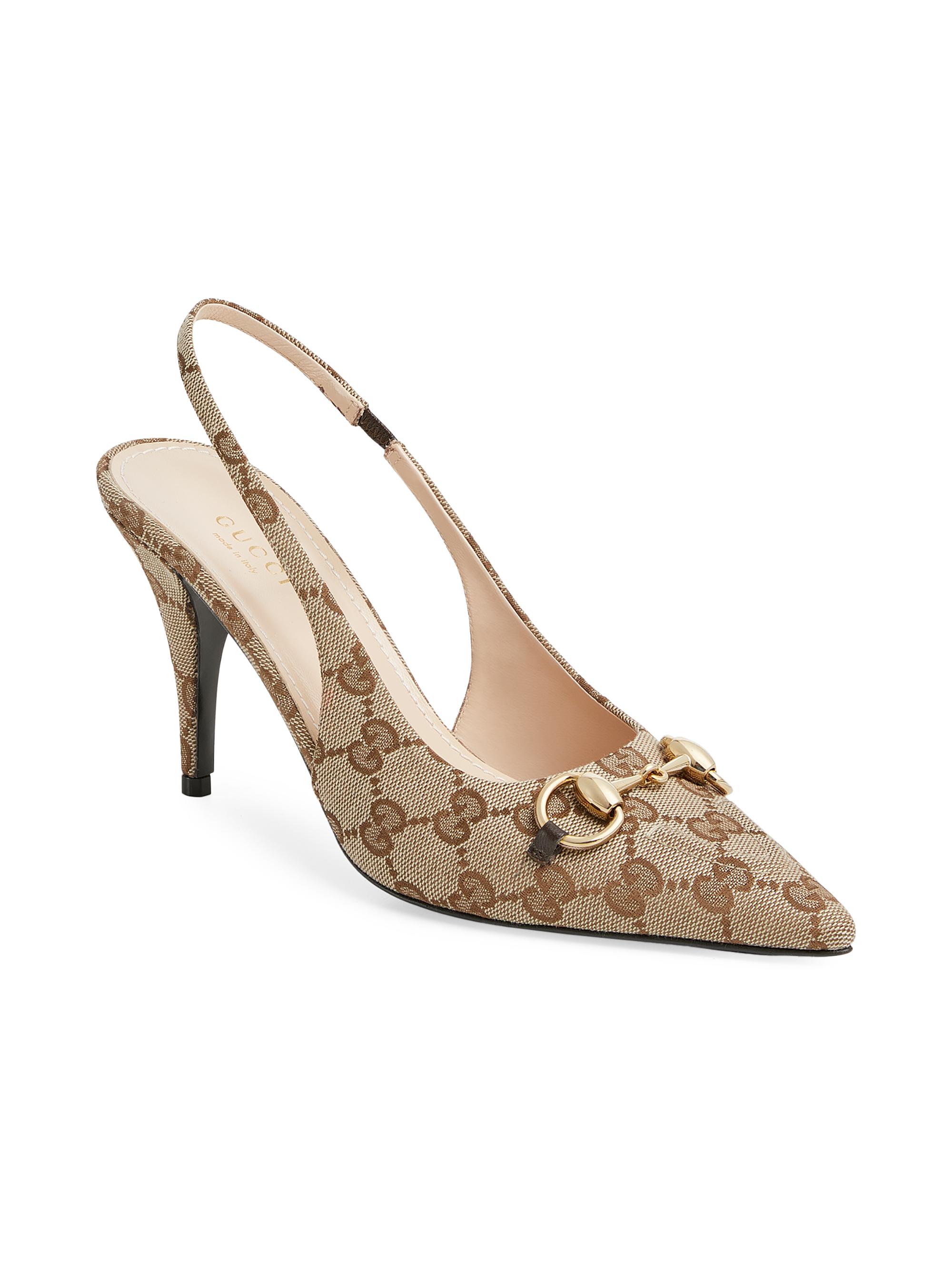 GUCCI ベージュ スリングバックパンプス 34.5 Gucci 85MM Horsebit GG Canvas Slingback Pumps | Saks Fifth Avenue