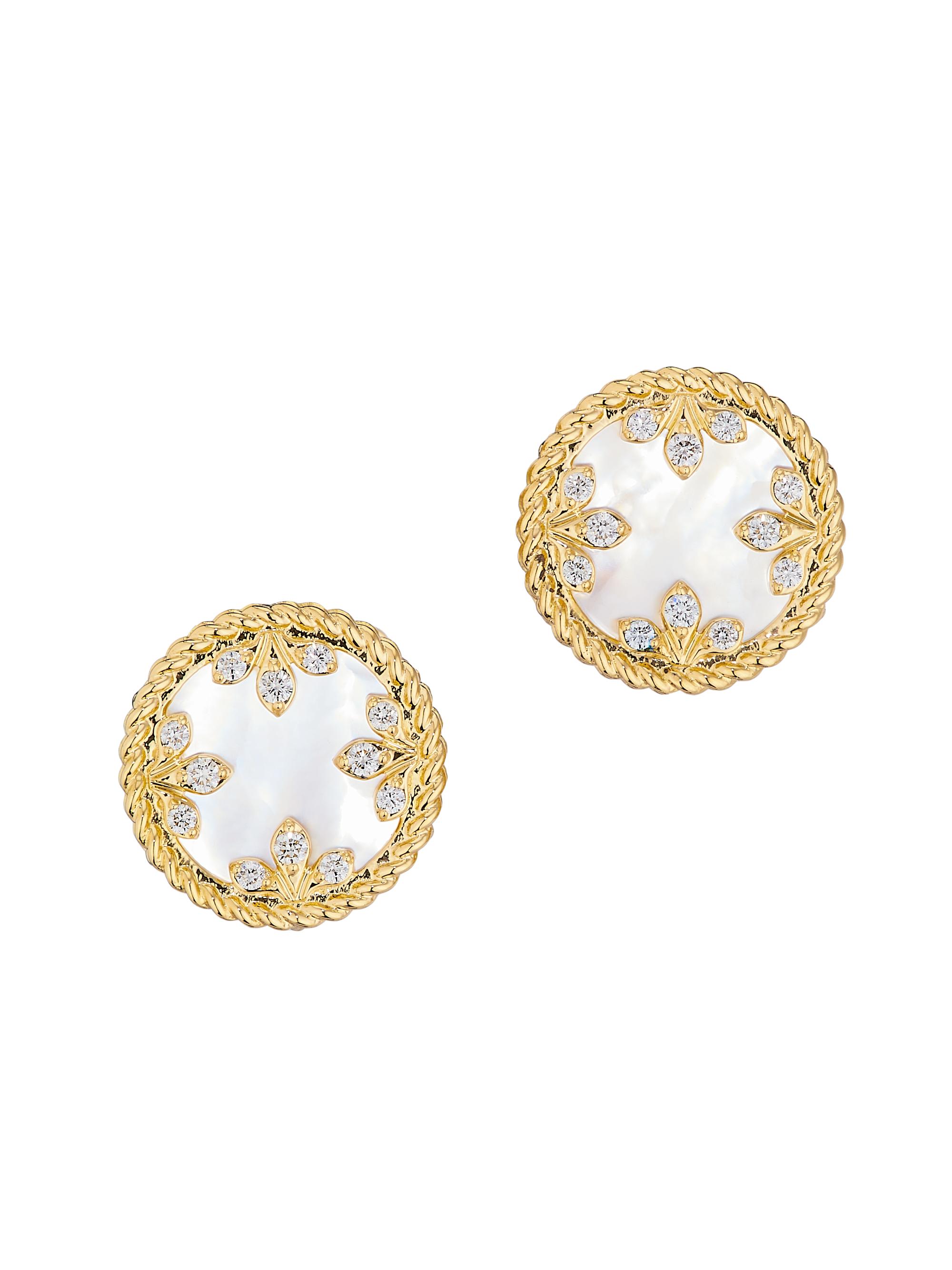 Roberto Coin Women's Venetian Medallion 18K Yellow Gold, Mother-Of-Pearl & 0.10 TCW Diamond Stud Earrings - Yellow Gold