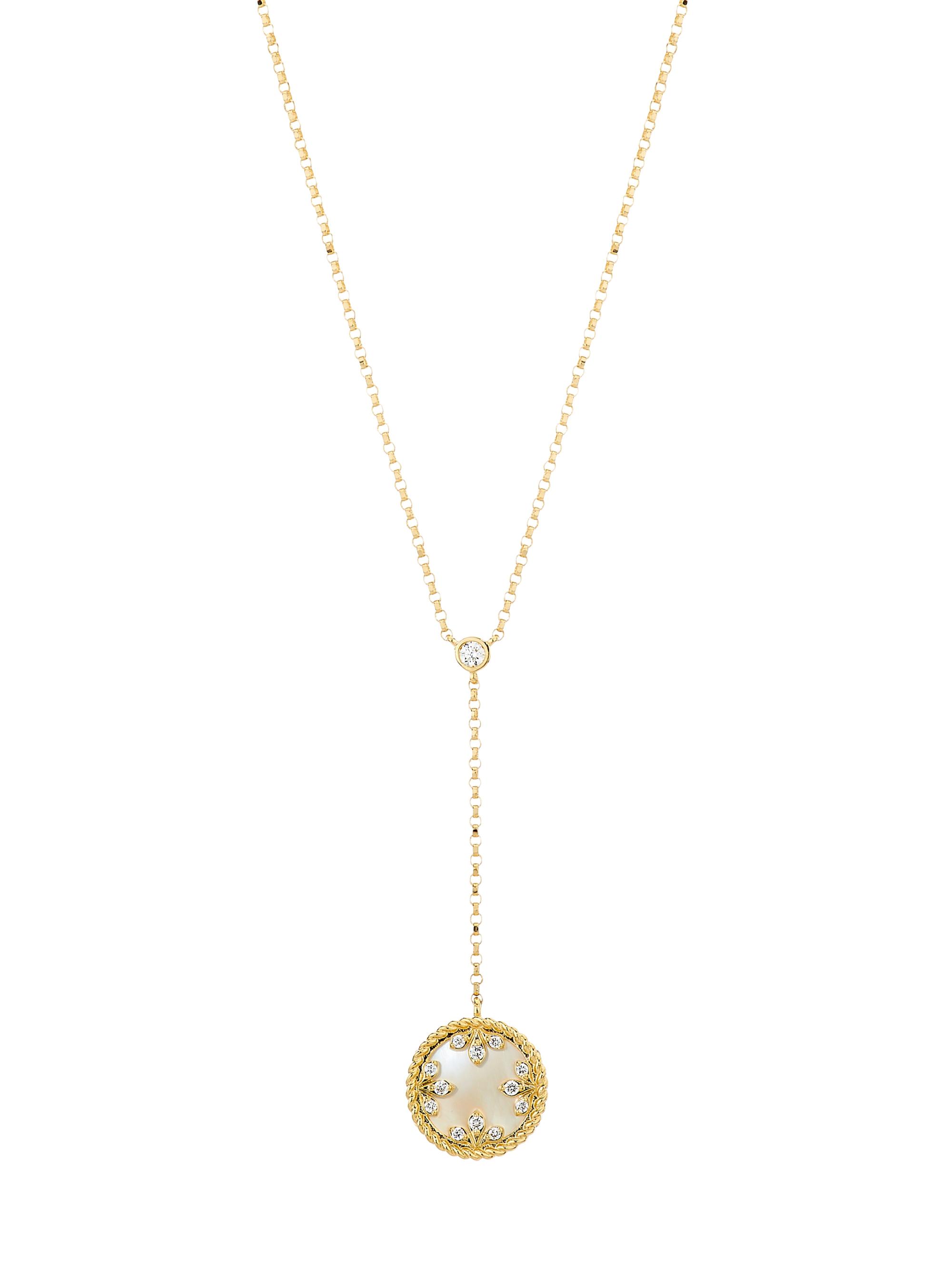 Roberto Coin Women's Venetian Medallion 18K Yellow Gold, Mother-Of-Pearl & 0.07 TCW Diamond Y Necklace - Yellow Gold