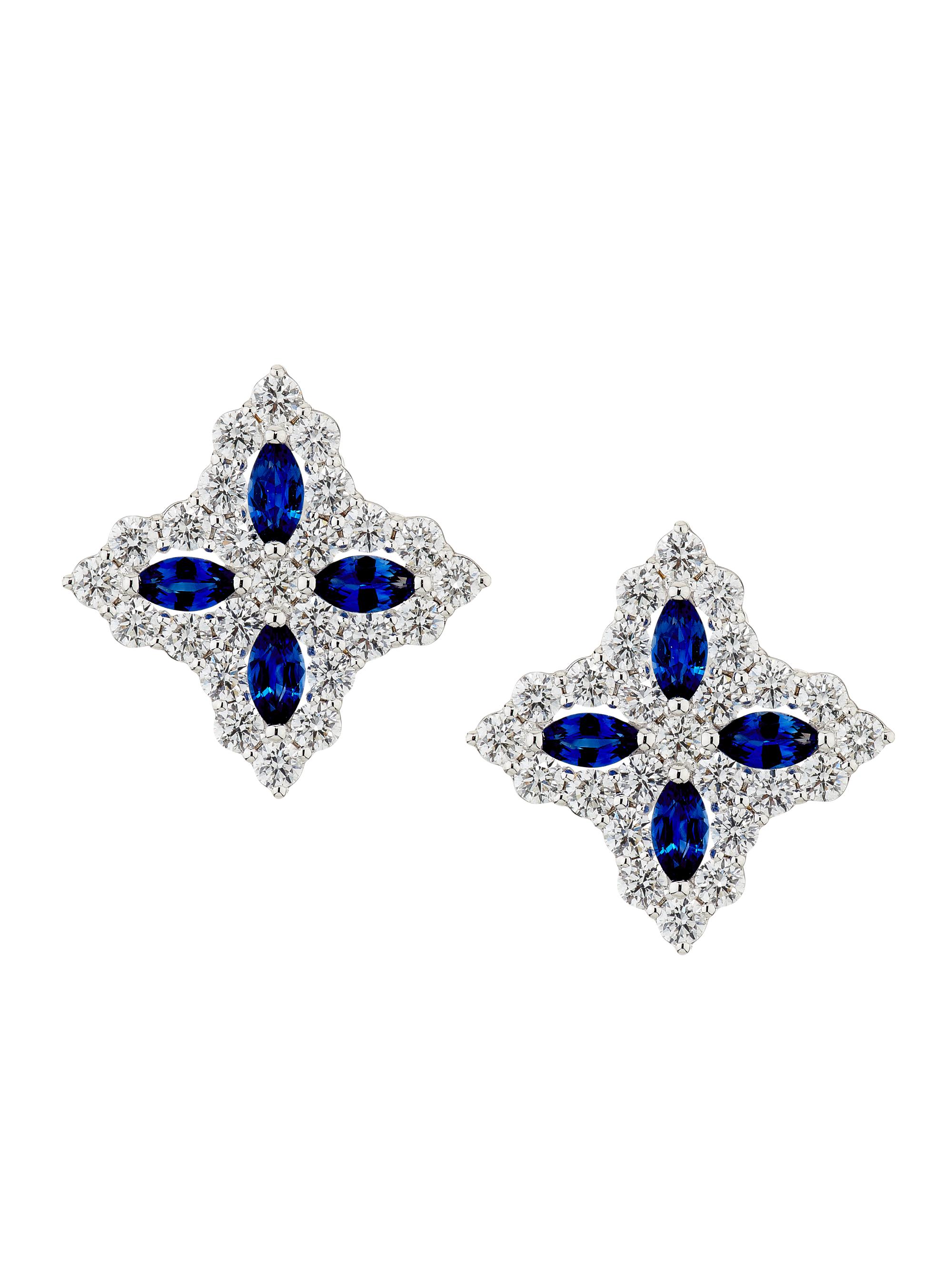 Roberto Coin Women's Diamond Princess 18K White Gold, Blue Sapphire & 1.01 TCW Diamond Stud Earrings - White Gold